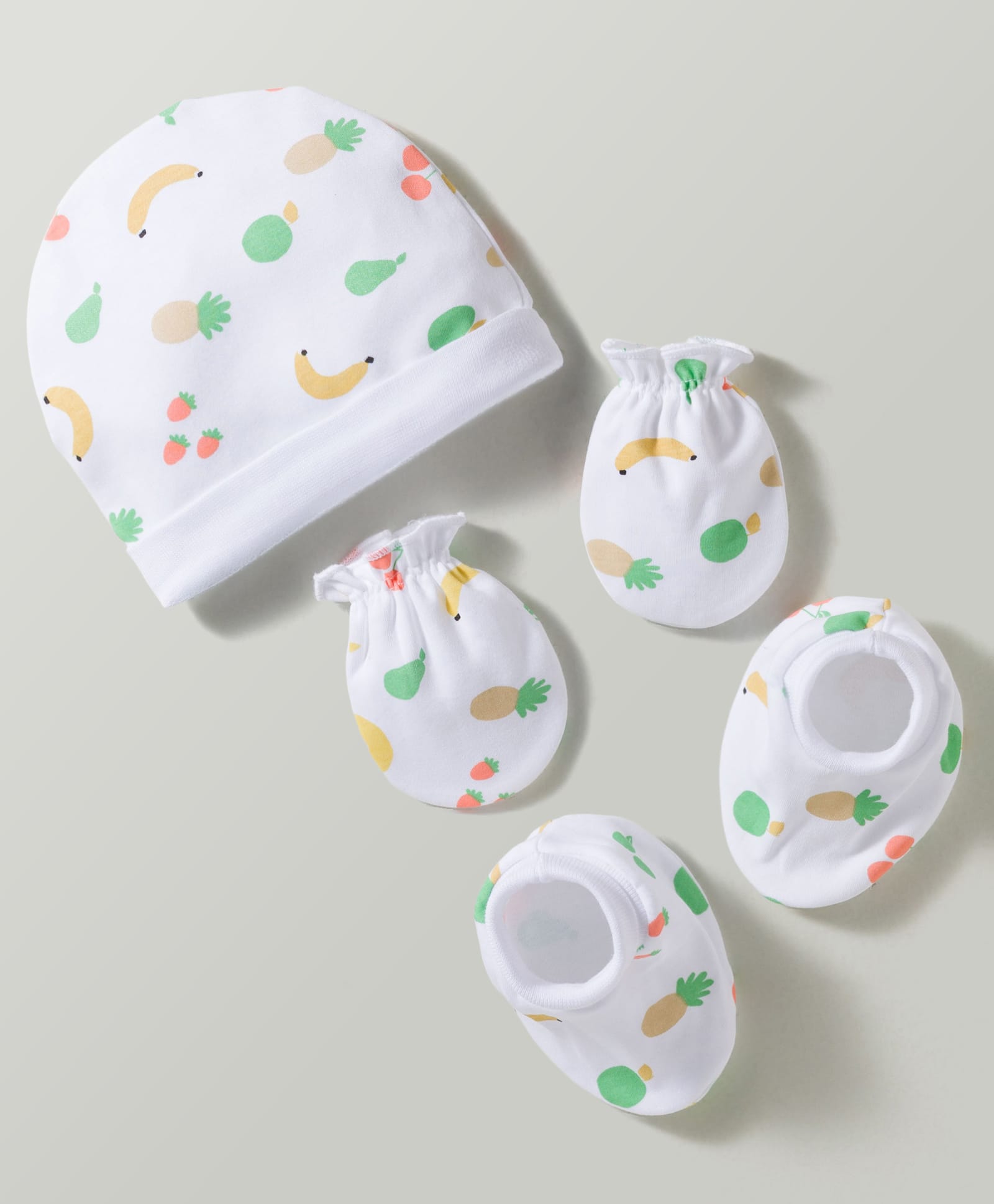 Babyhug 100% Cotton Knit Fruits Printed Cap Mittens & Booties Set Multicolor - Diameter 16 cm-image-21