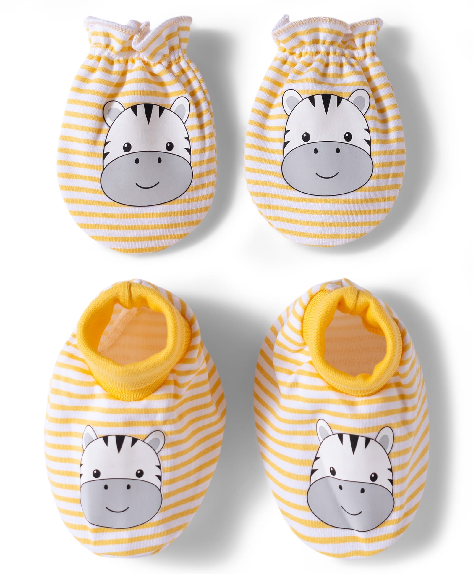 Babyhug 100% Cotton Knit Mittens & Booties Zebra Print - Yellow-image-49
