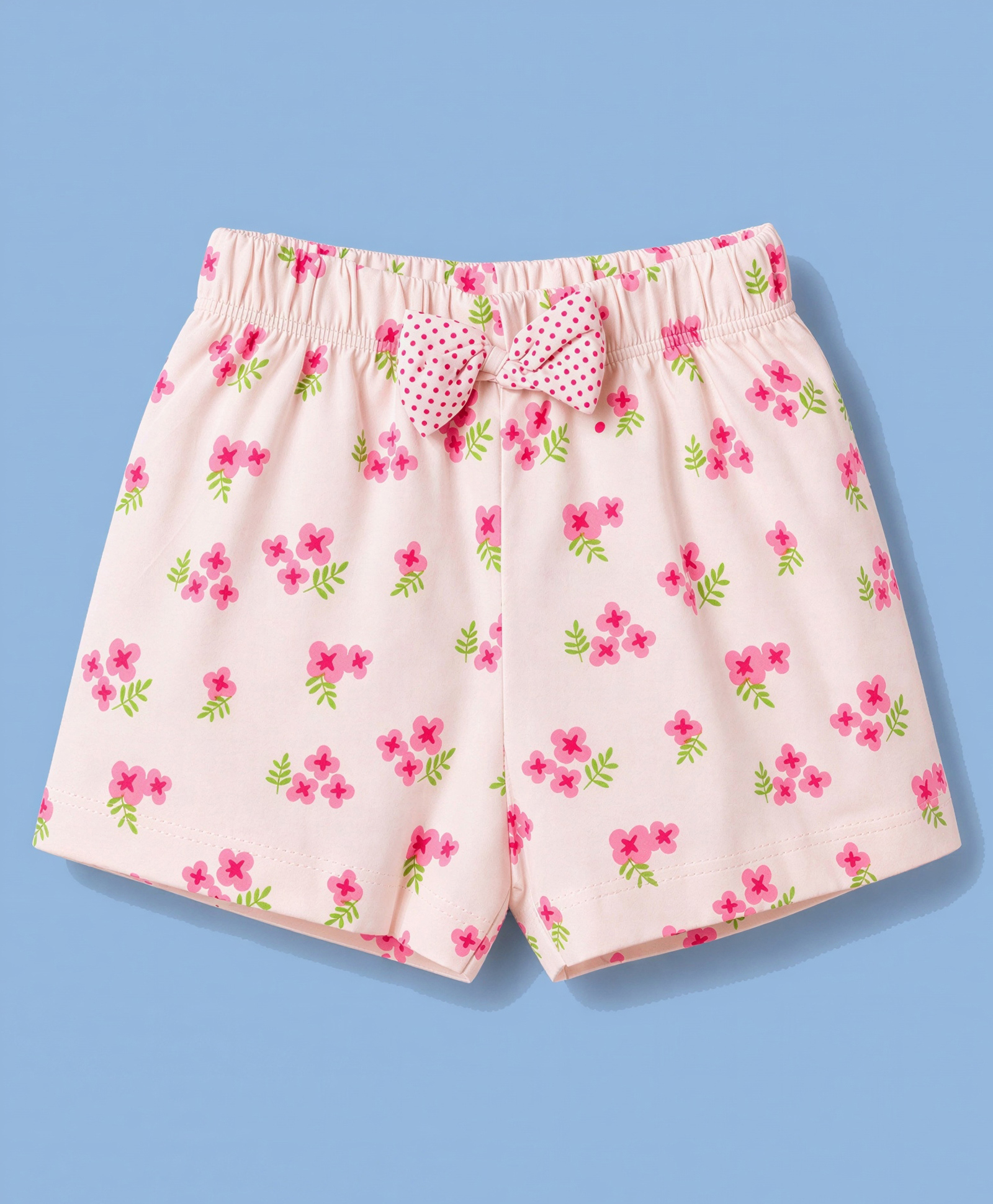 Tango Single Jersey Knit Above Knee Length Floral Printed Shorts with Bow - Cream-picture-21