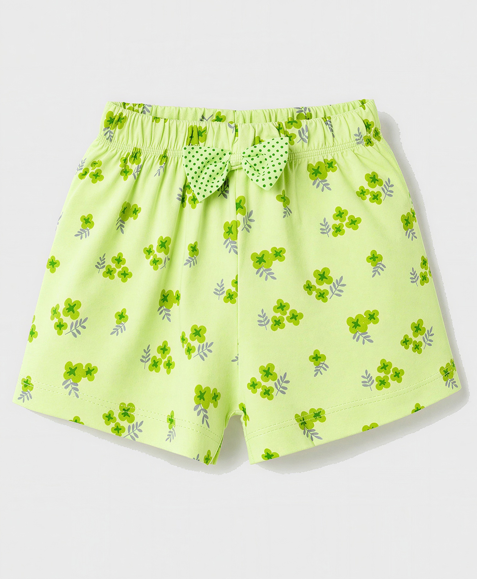 Tango Single Jersey Knit Above Knee Length Floral Printed Shorts with Bow - Light Green-picture-11