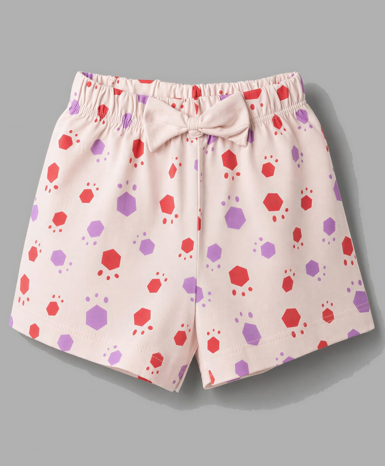 Tango Single Jersey Knit Above Knee Length Printed Shorts with Bow - Cream-picture-10