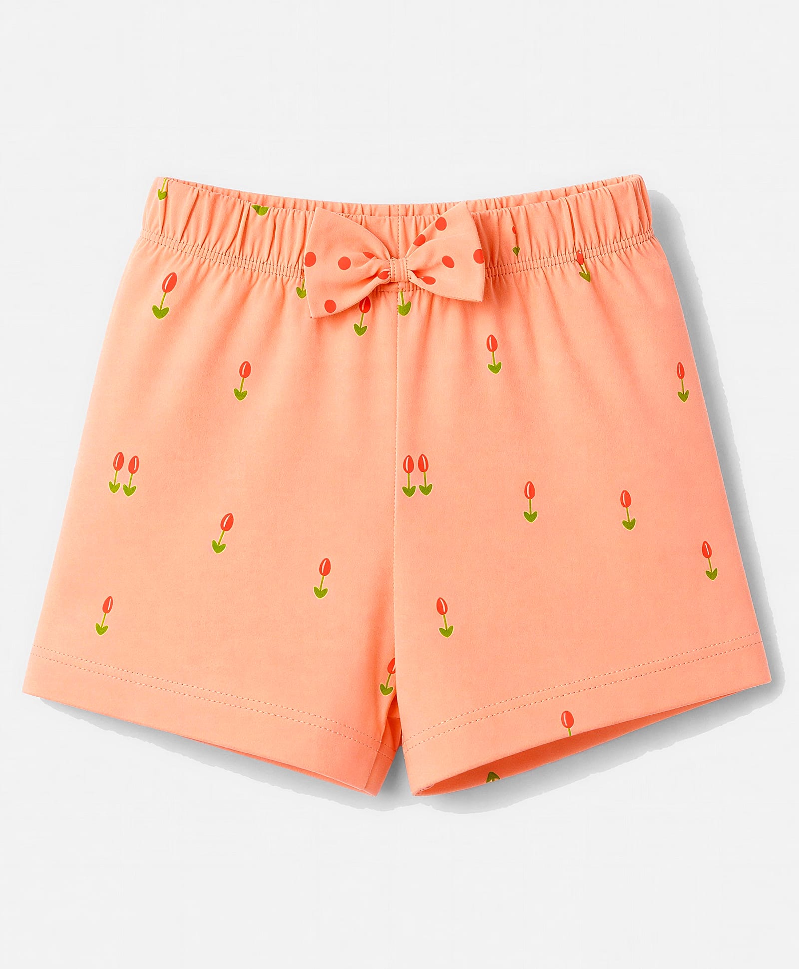 Tango Single Jersey Knit Above Knee Length Floral Printed Shorts with Bow - Orange-picture-10
