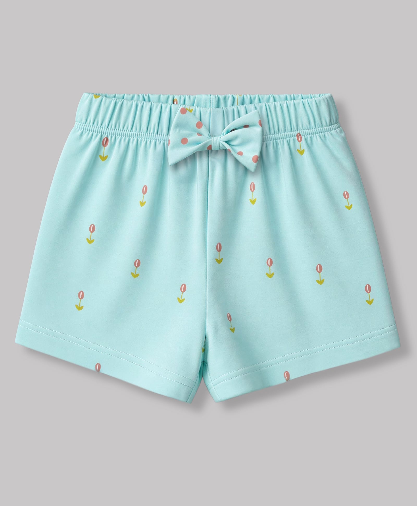Tango Single Jersey Knit Above Knee Length Floral Printed Shorts with Bow - Sea Green-image-15