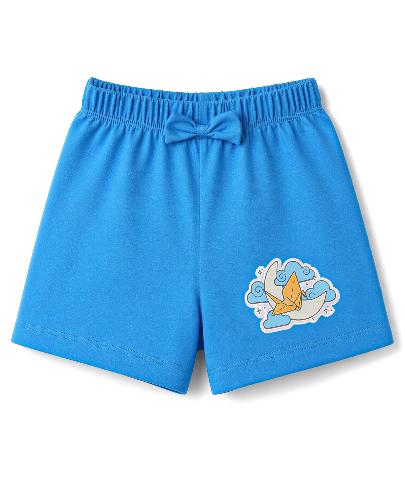 Tango Single Jersey Knit Above Knee Length Moon Printed Shorts with Bow - Blue-picture-17