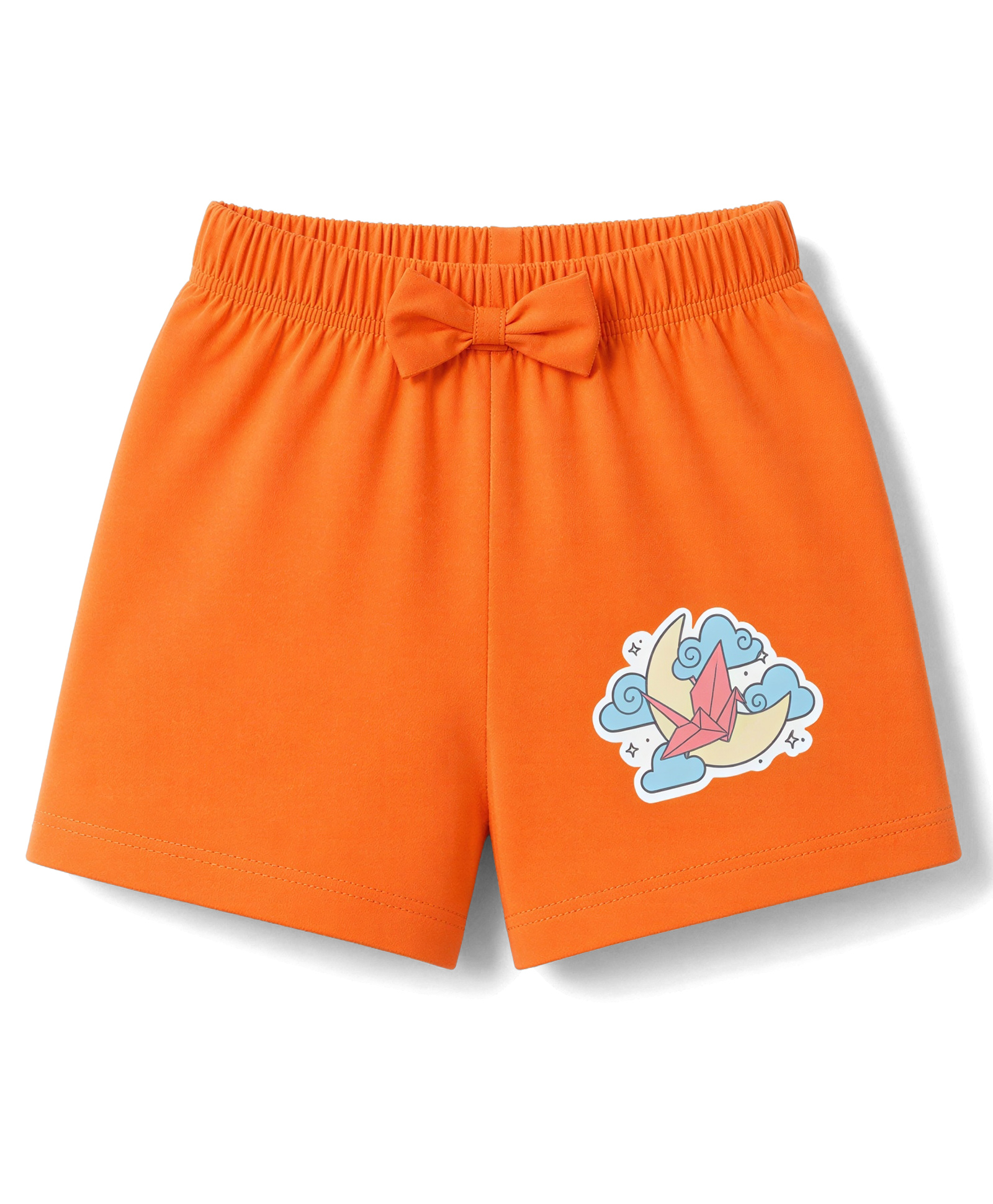 Tango Single Jersey Knit Above Knee Length Moon Printed Shorts with Bow - Orange-picture-22