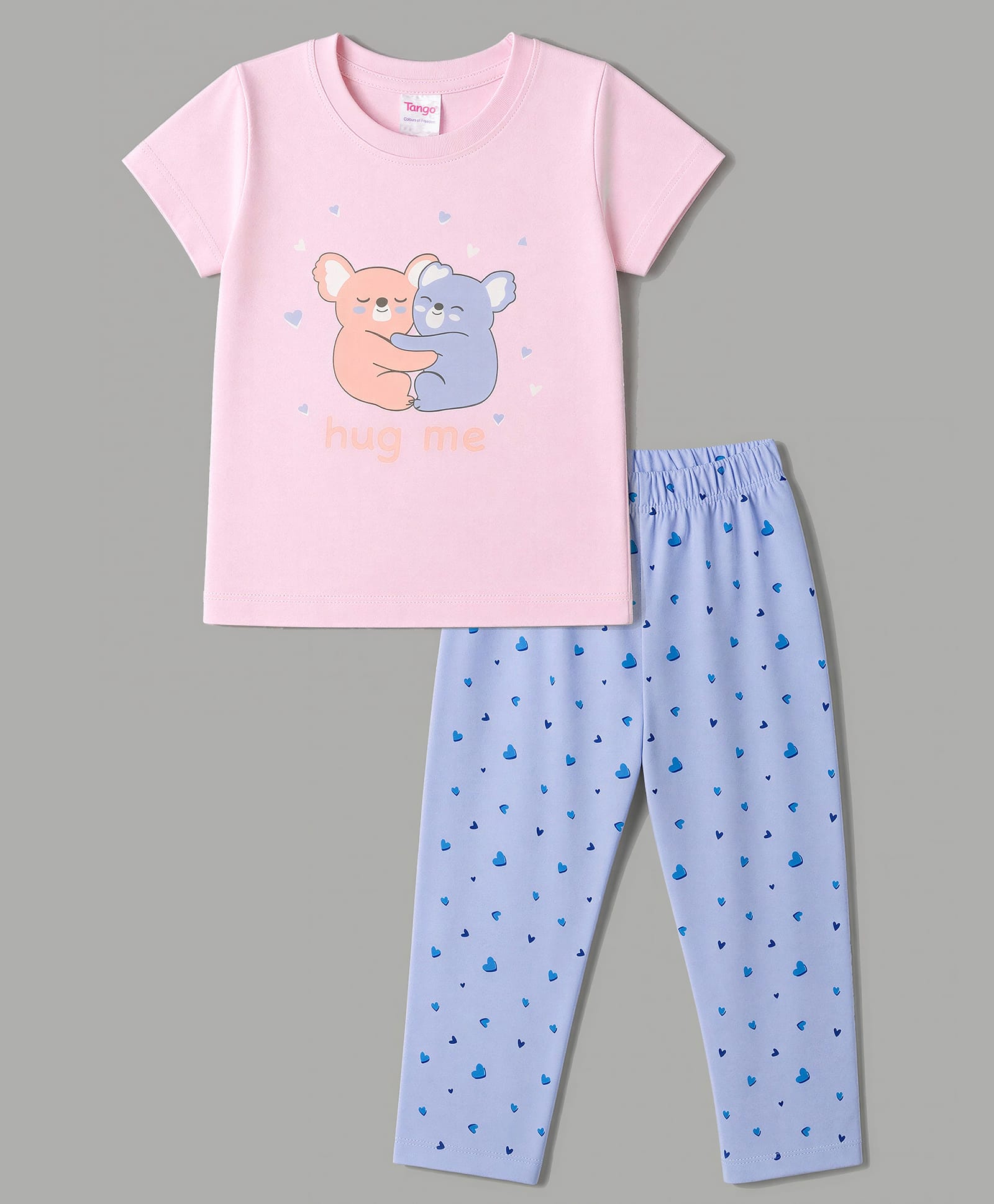 Tango Single Jersey Knit Half Sleeves Top & Pant With Teddy Bear & Heart Print - Pink-picture-13