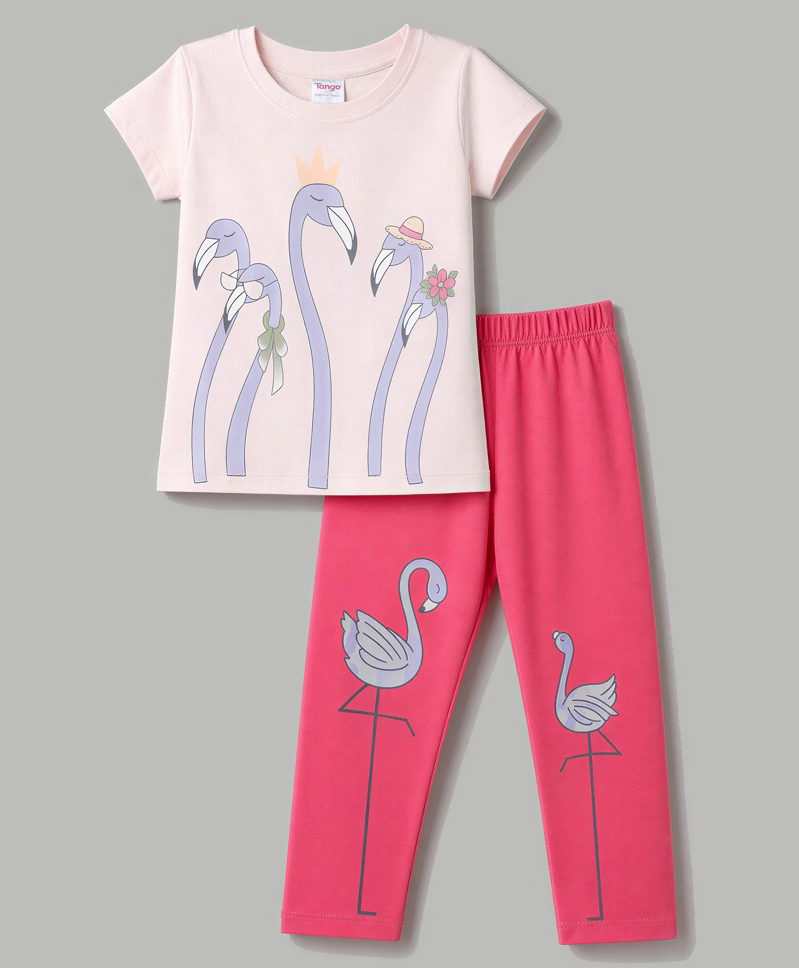 Tango Single Jersey Knit Half Sleeves Top & Pant With Flamingo Print - Pink-picture-7