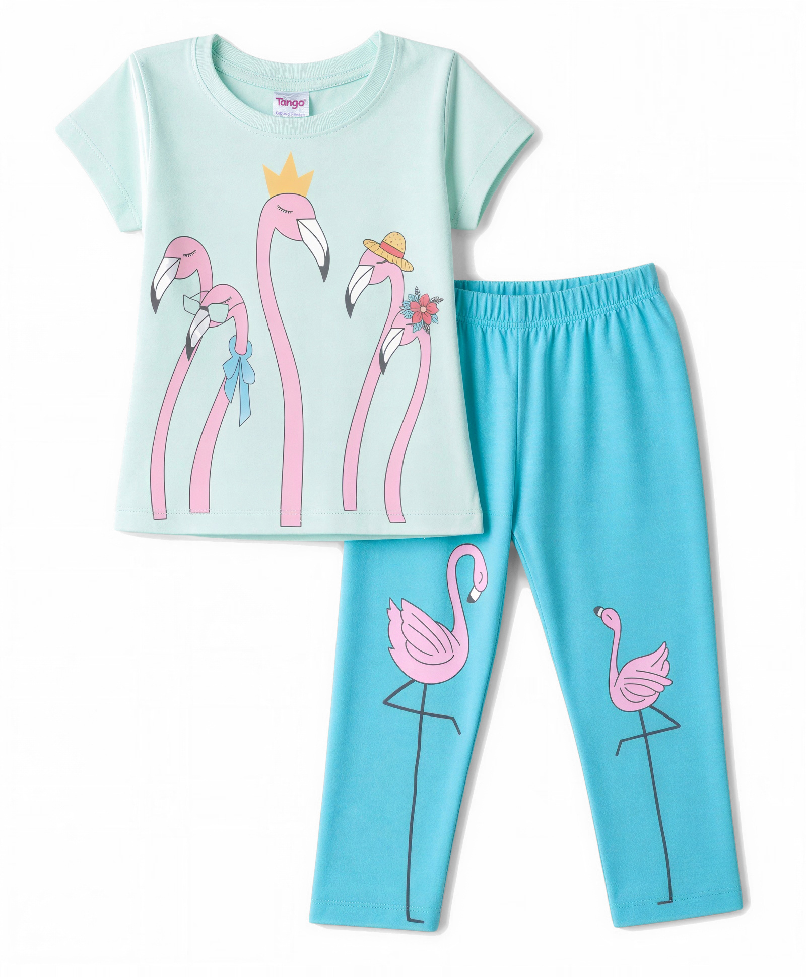 Tango Single Jersey Knit Half Sleeves Top & Pant With Flamingo Print - Light Blue-image-30