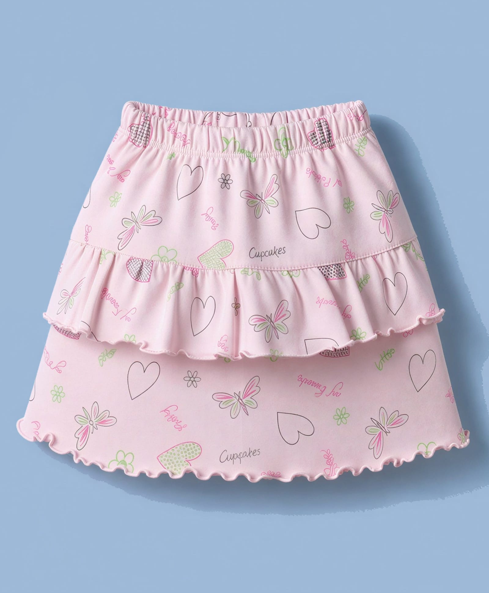 Tango Single Jersey Knit Knee Length Hearts & Butterfly Printed Skirt - Pink-image-18