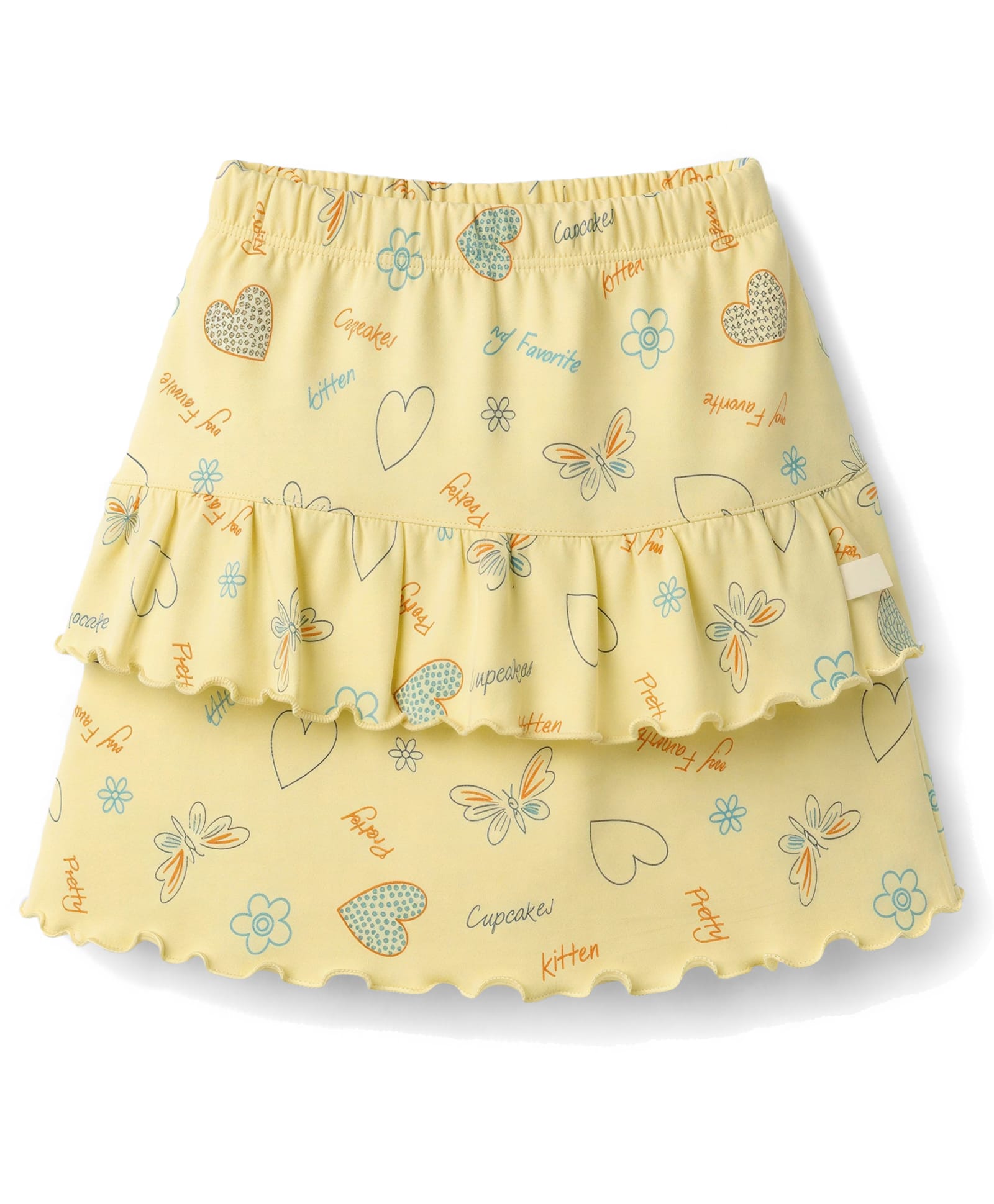 Tango Single Jersey Knit Knee Length Hearts & Butterfly Printed Skirt - Yellow-image-23