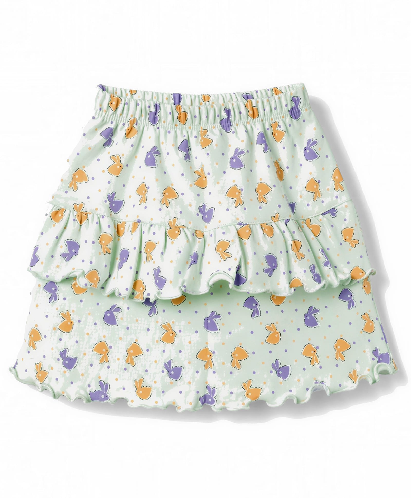 Tango Single Jersey Knit Knee Length Bunny Printed Layered Skirts -Sea Green-picture-21