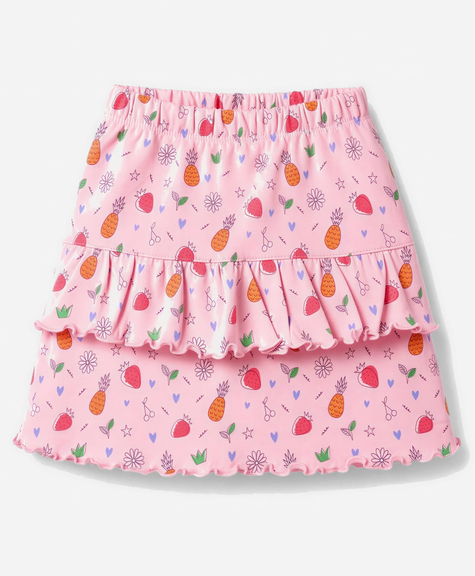 Tango Single Jersey Knit Knee Length Fruits Printed Layered Skirts -Pink-image-7