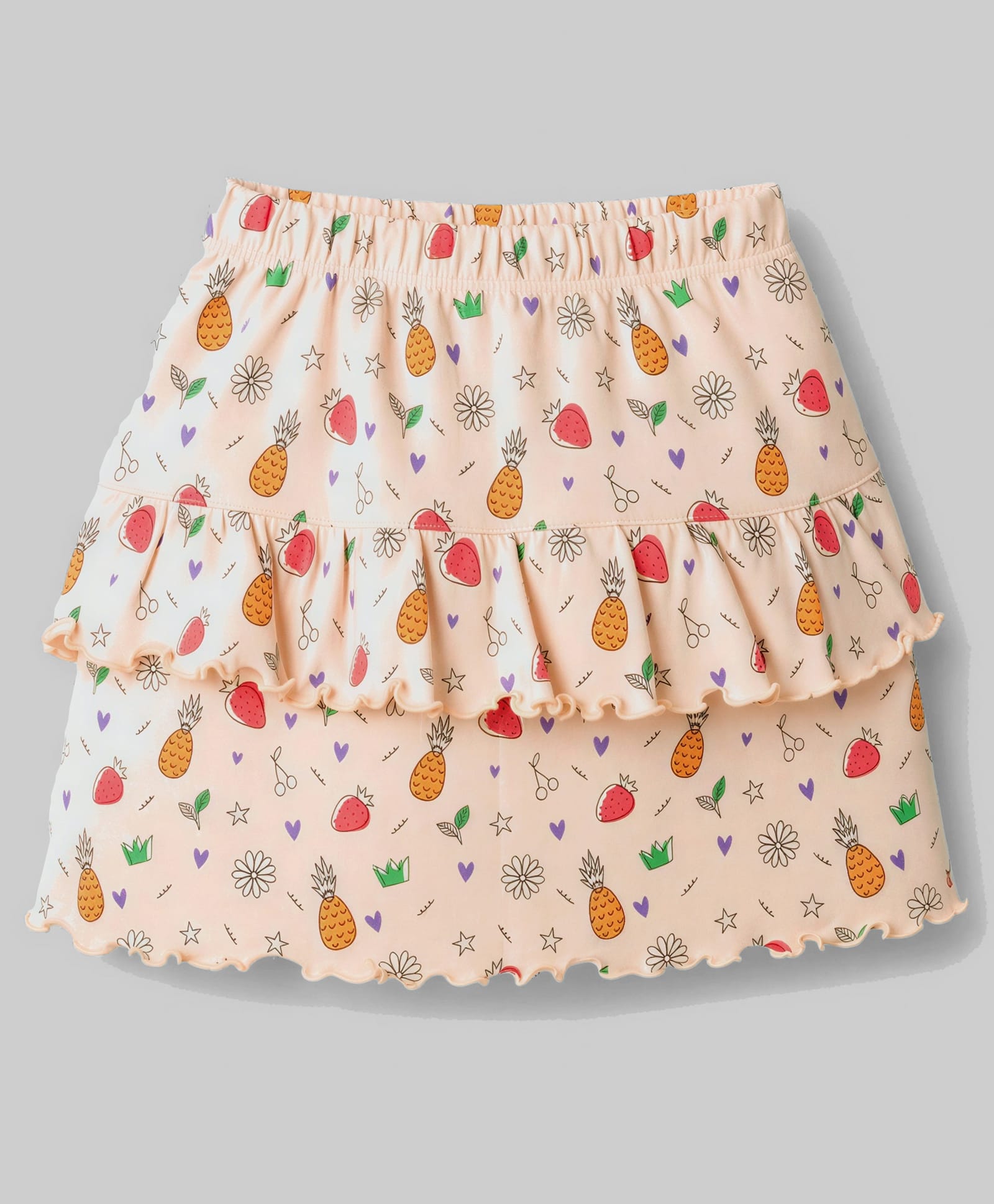 Tango Single Jersey Knit Knee Length Fruits Printed Layered Skirts -Cream-picture-41
