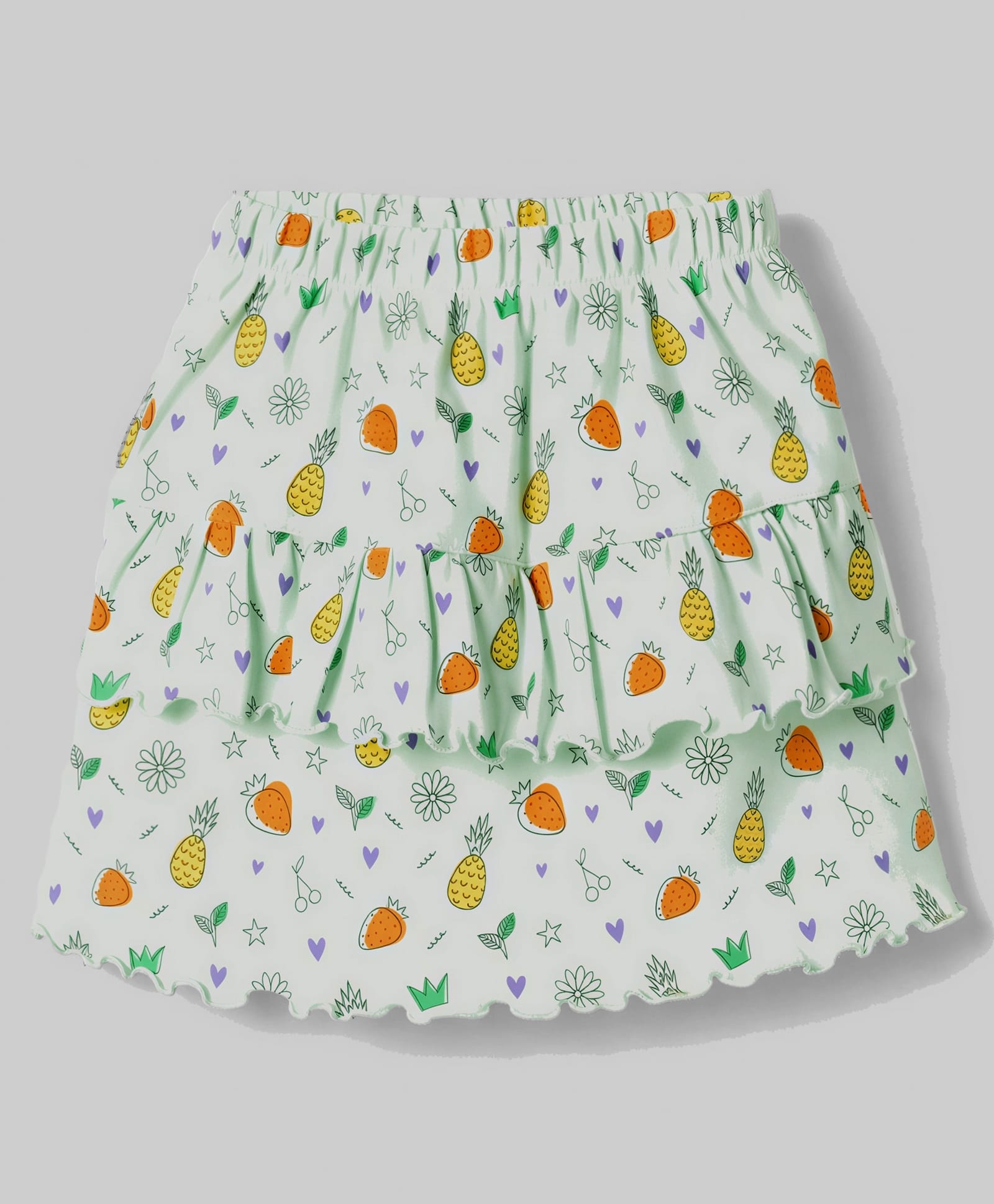 Tango Single Jersey Knit Knee Length Fruits Printed Layered Skirts -Sea Green-picture-27