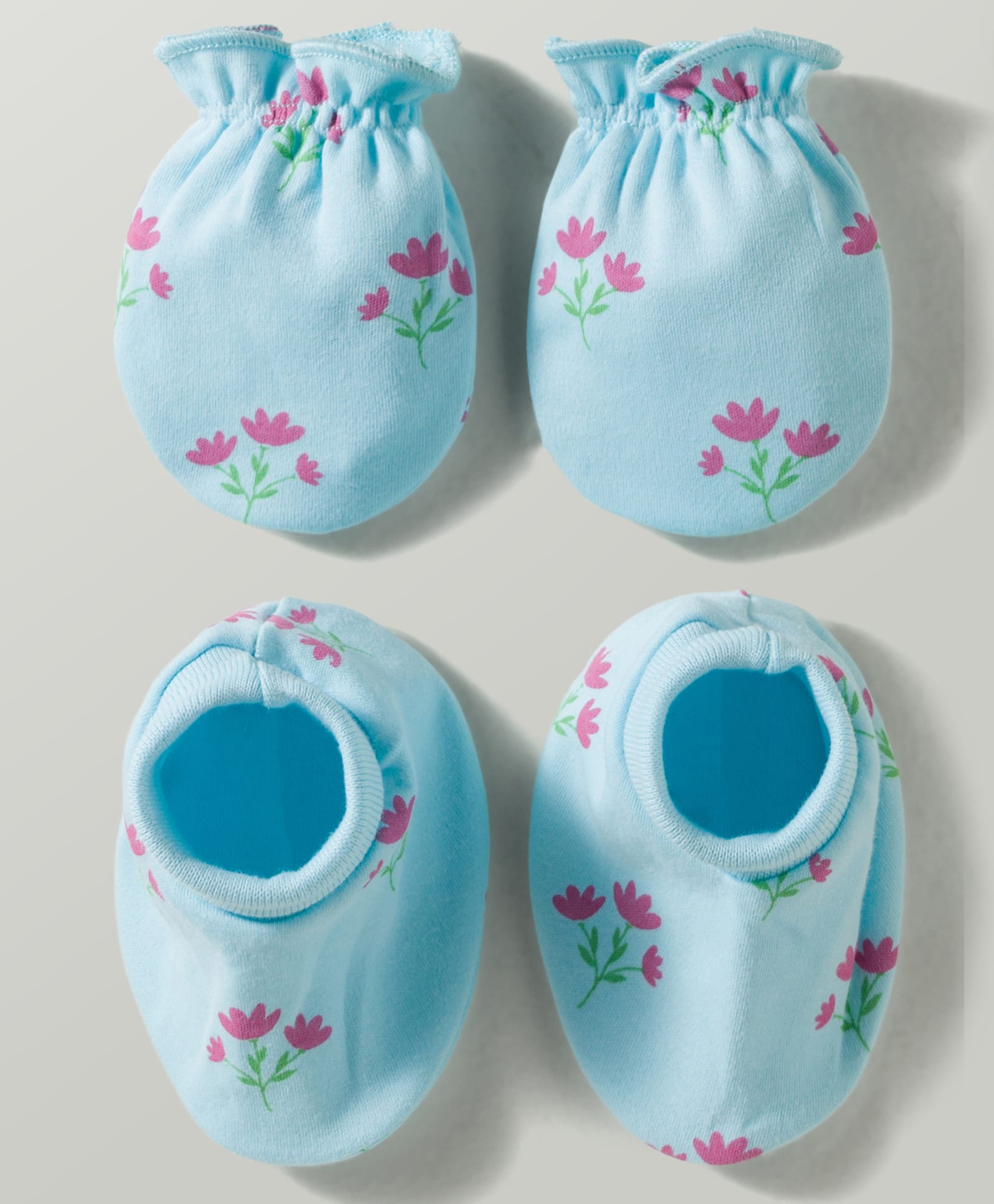 Babyhug 100% Cotton Interlock Knit Mittens & Booties With Floral Print - Multicolor-picture-16