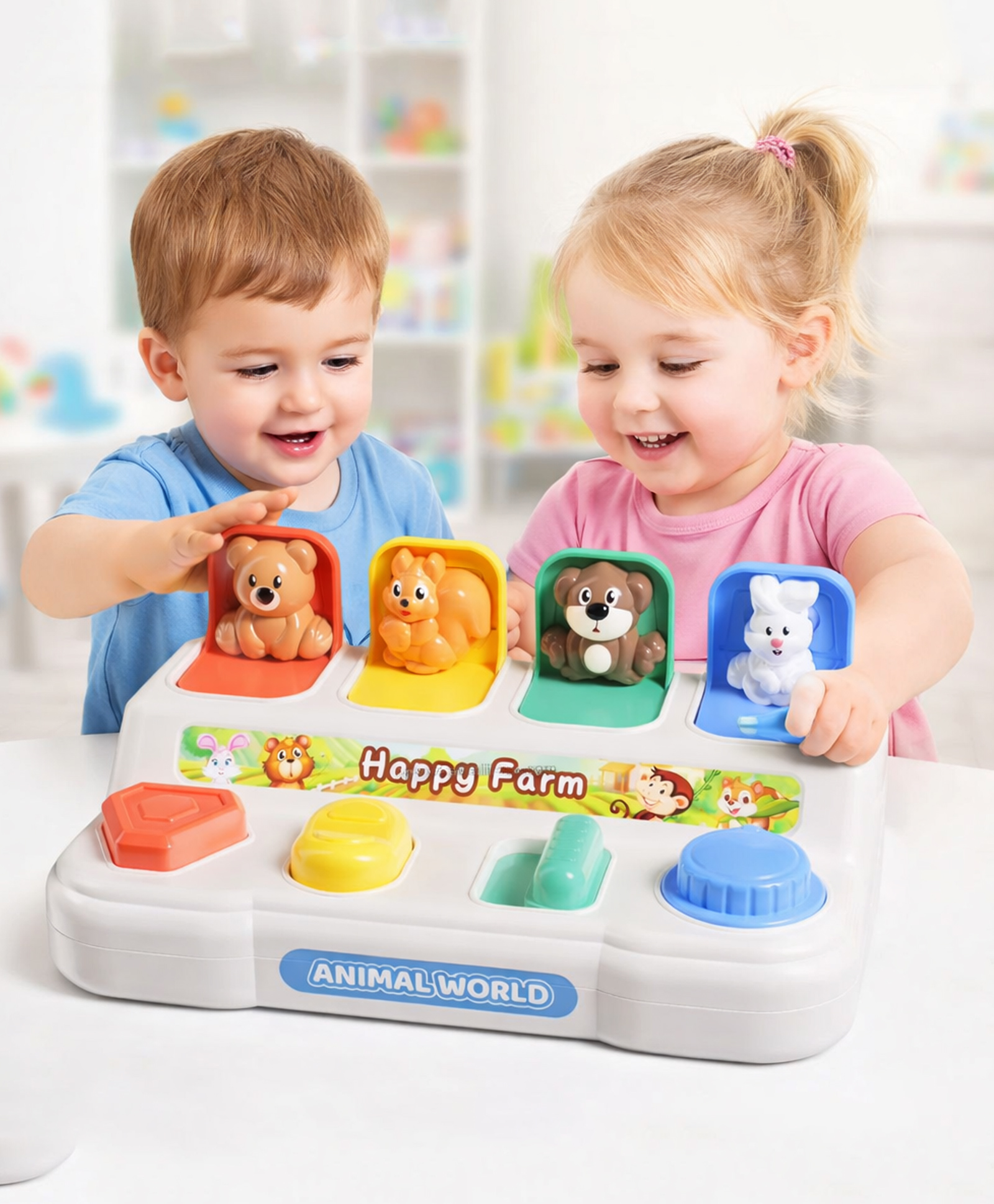 BitFeex Pop-Up Animal Activity Toy for Kids Happy Farm Press & Pop Learning Toy with Lights, Buttons & Animals | Educational Cause & Effect Toy for Toddlers-picture-38