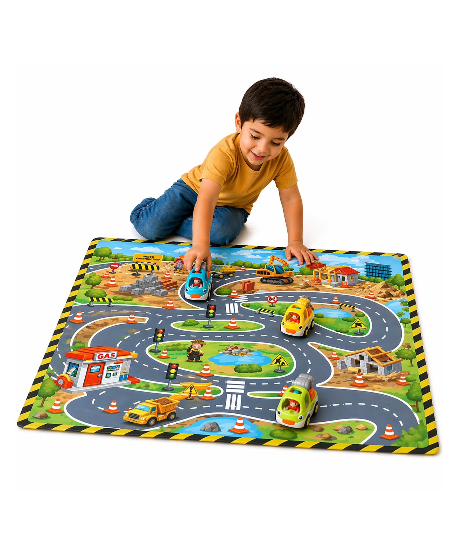 BitFeex Construction Road Playmat with 3 Toy Vehicles for Kids Traffic Road Map Floor Mat with Friction Cars, Early Learning & Imaginative Play Toy-picture-19