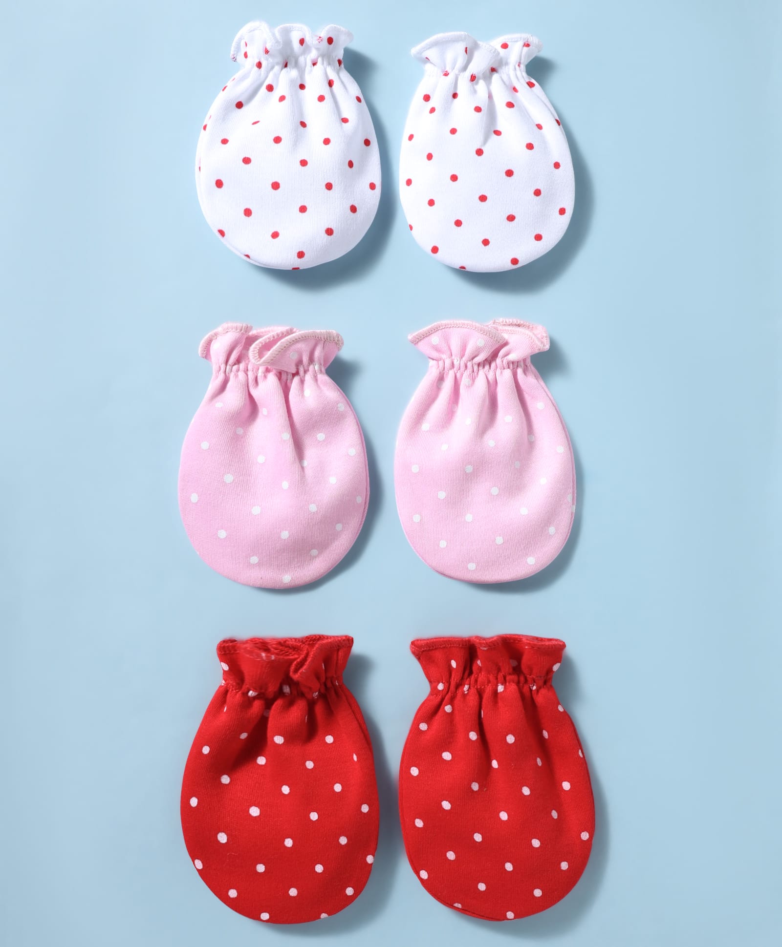 Babyhug 100% Cotton Interlock Knit Mittens Set With Polka Dot Pack of 3 - White Pink & Red-image-25