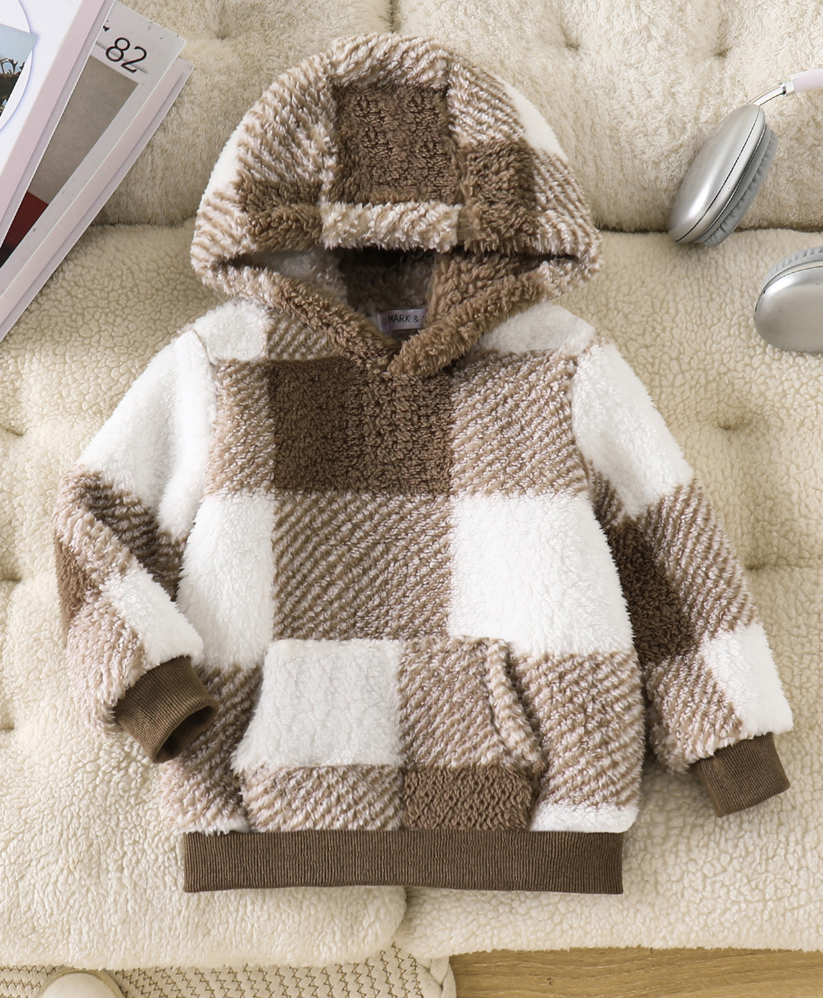 Mark & Mia Full Sleeves Hoodies With Checked Pattern - Brown-image-38