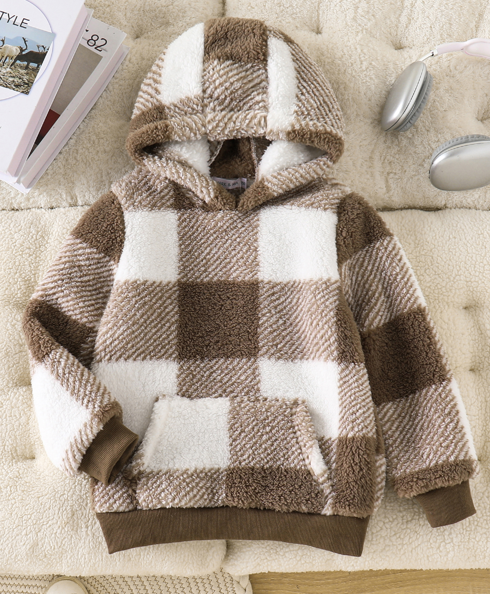 Mark & Mia Full Sleeves Hoodies With Checked Pattern - Brown-picture-22