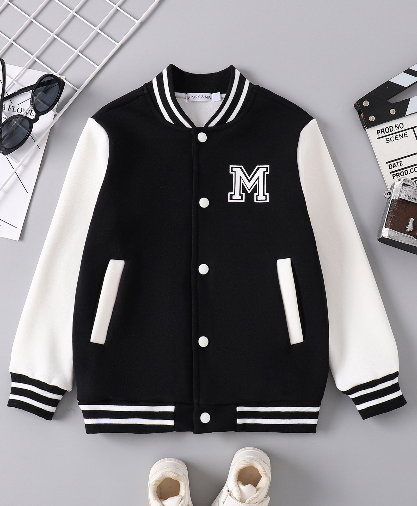 Mark & Mia Full Sleeves Bomber Jacket with Text Print- Black-image-38