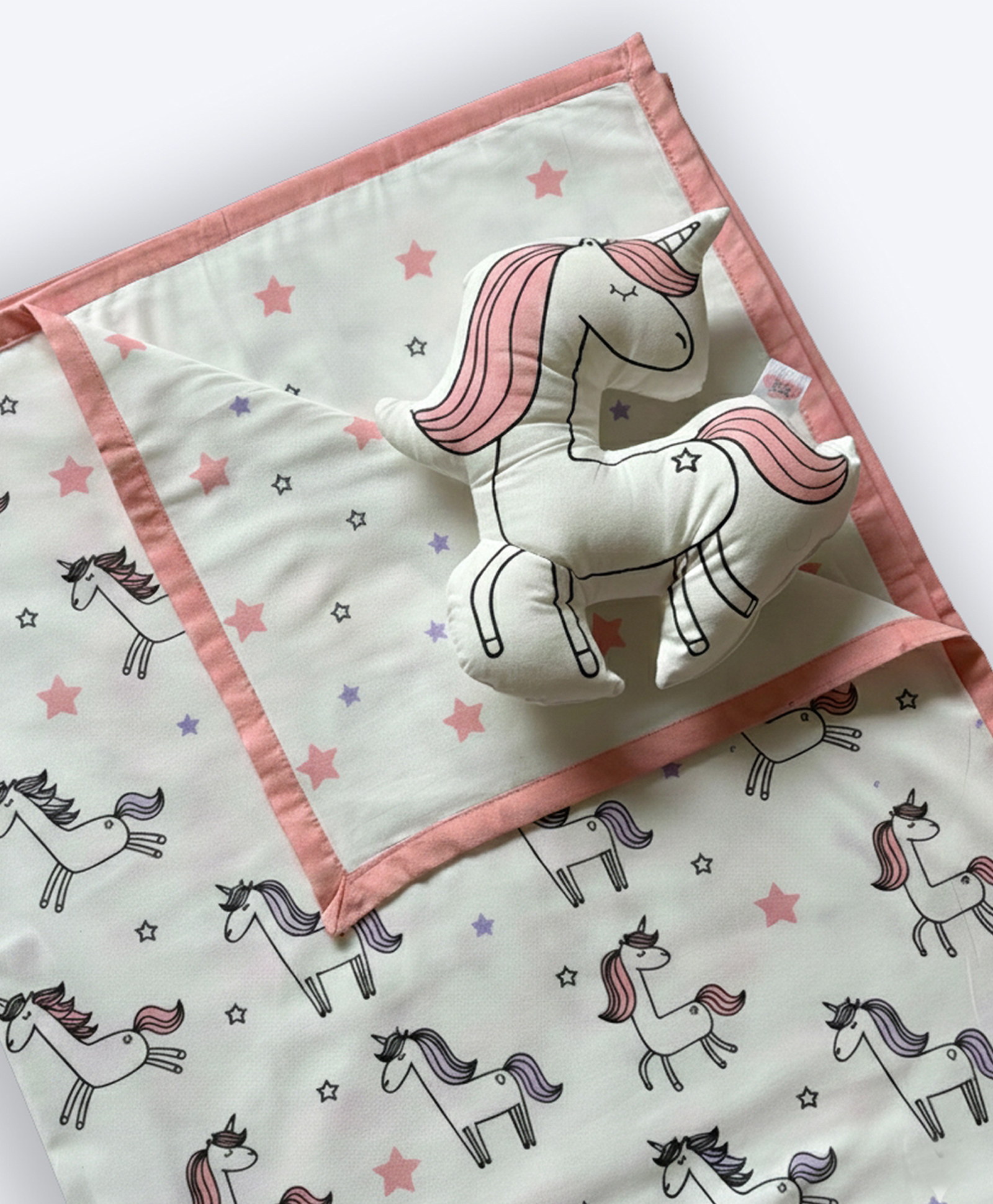 Oranges and Lemons Organic Dohar with Plusie - Unicorn Dreams - Pink & White-image-3