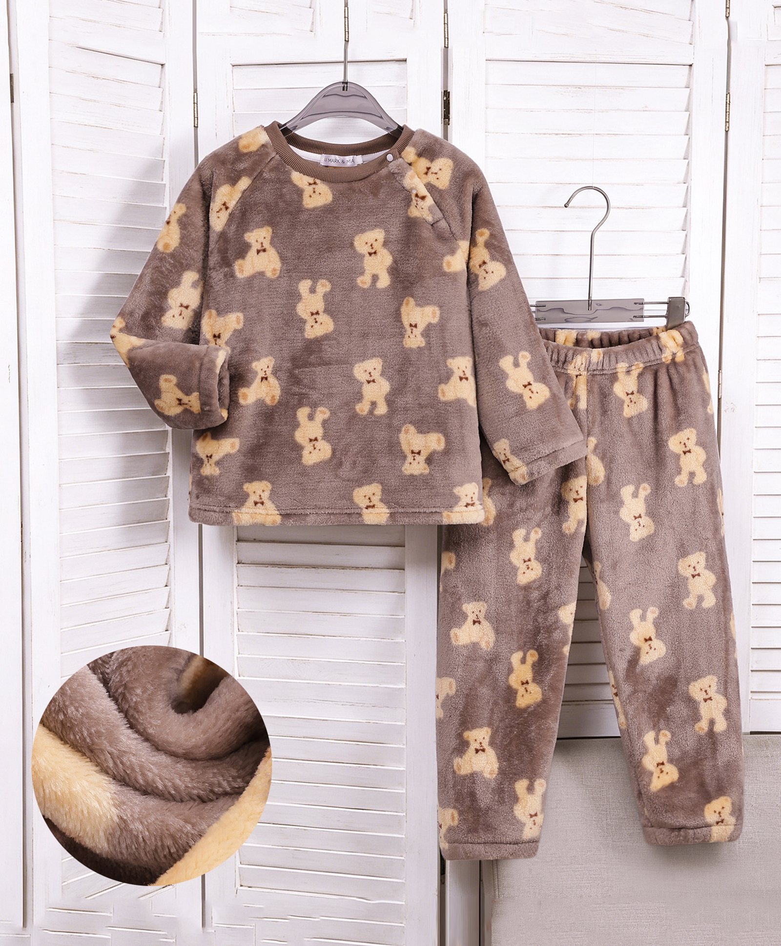 Mark & Mia Raglan Full Sleeves Teddy Bear Printed Co-Ords T-Shirt & Pyjama Winter Wear Night Suit - Brown-image-15
