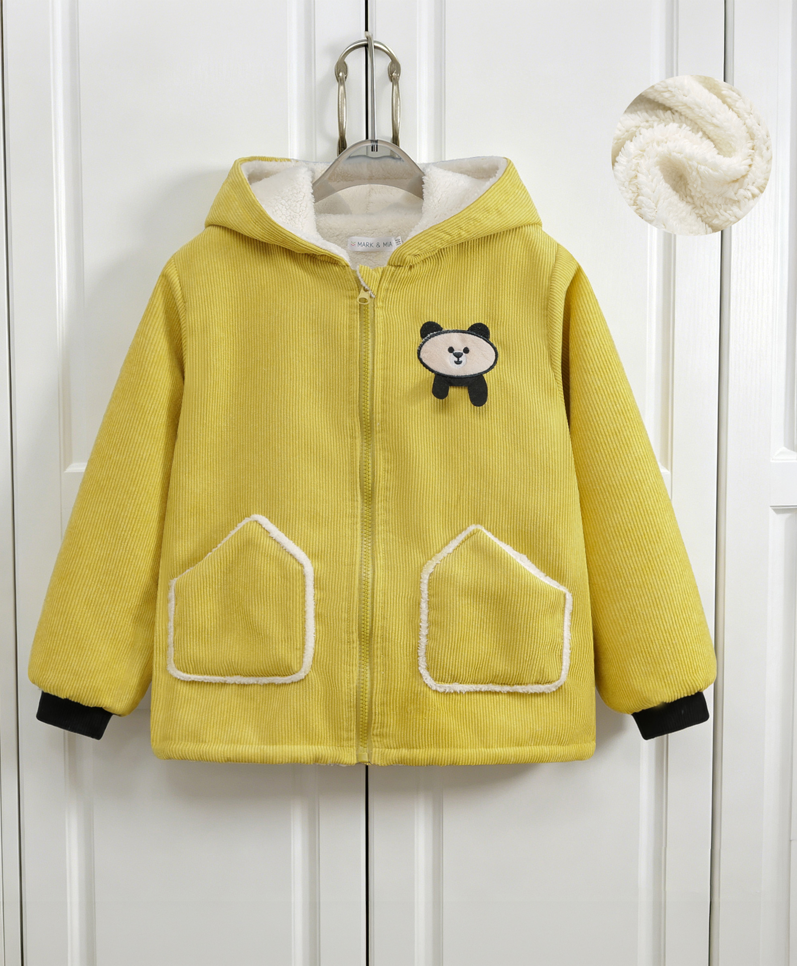 Mark & Mia Corduroy Hoodies with Full Sleeves and Bear Applique - Yellow-picture-17