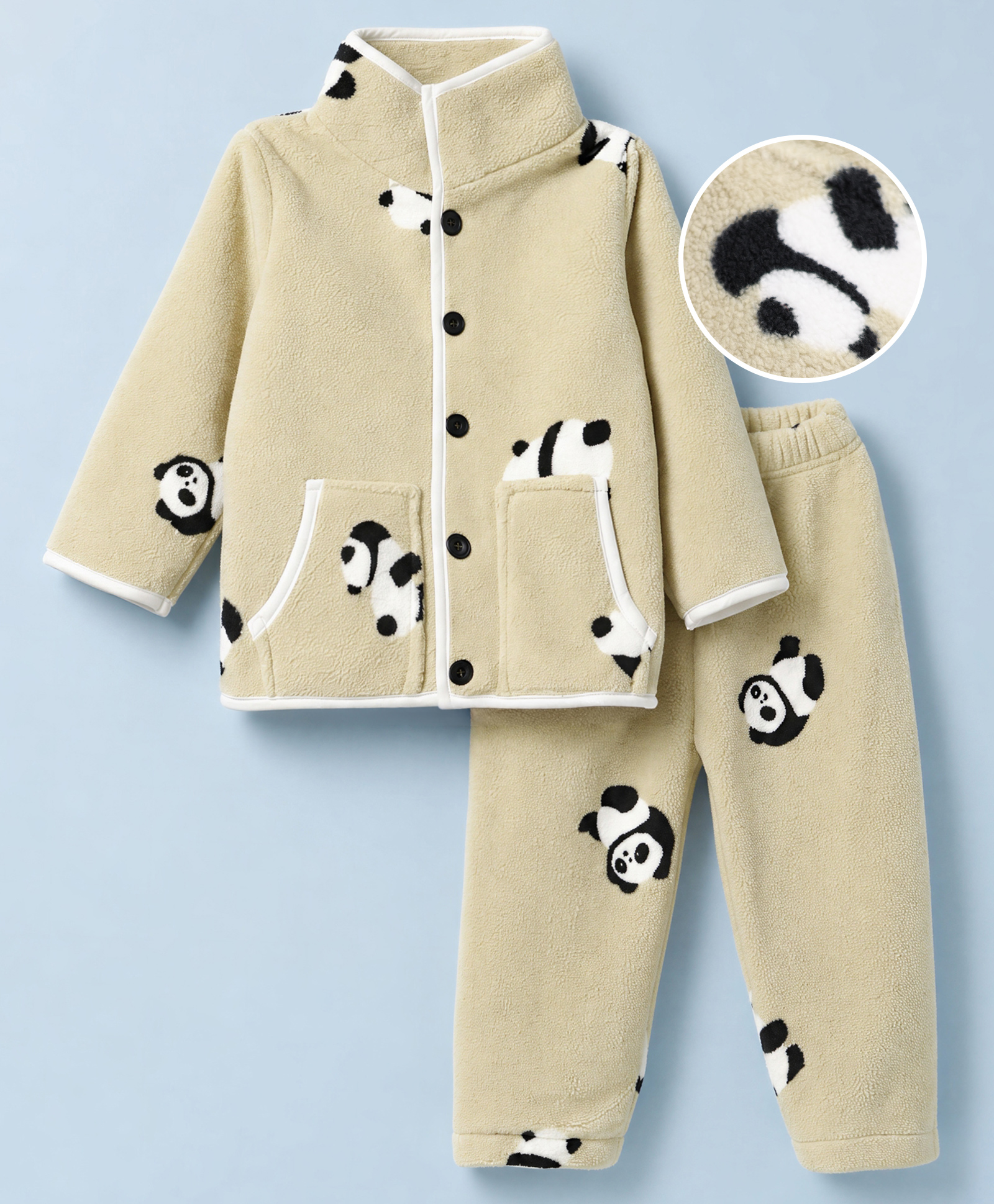 Mark & Mia Full Sleeves Co-Ords T-Shirt & Pyjama Winter Wear Night Suit with Panda Print - Olive Green-image-45