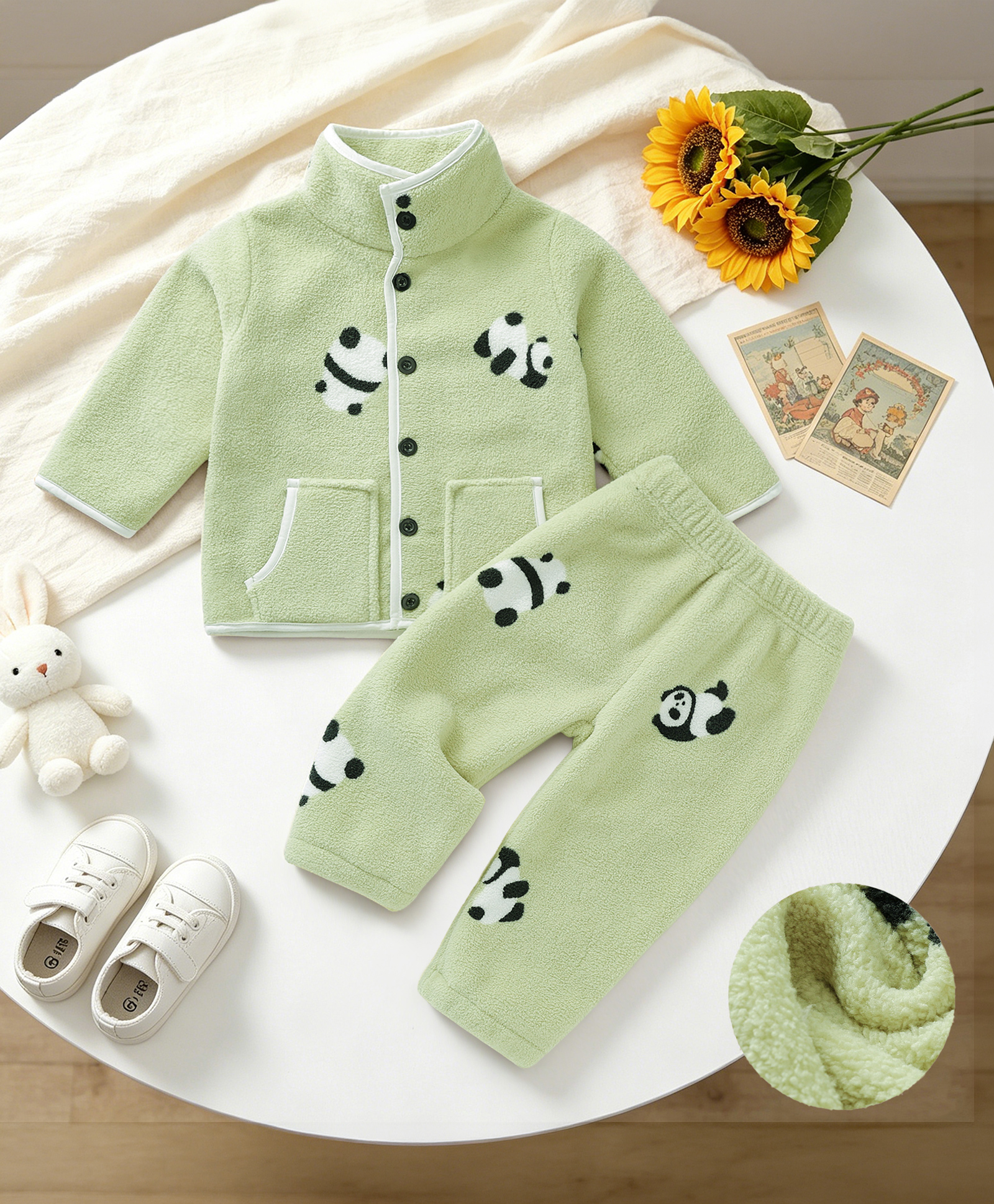 Mark & Mia Full Sleeves Winter Wear Co-ords Night Suit With Panda Design - Light Green-image-8