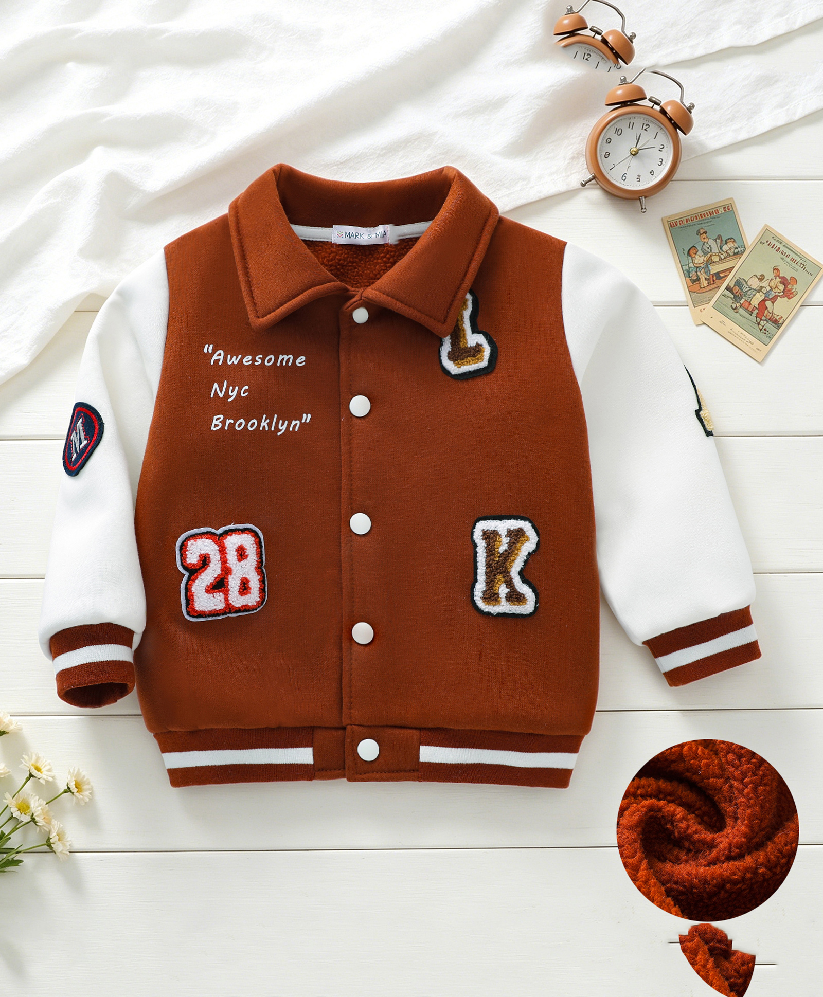 Mark & Mia Varsity Jacket with Full Sleeves and Varsity Embroidery - Brown-picture-14