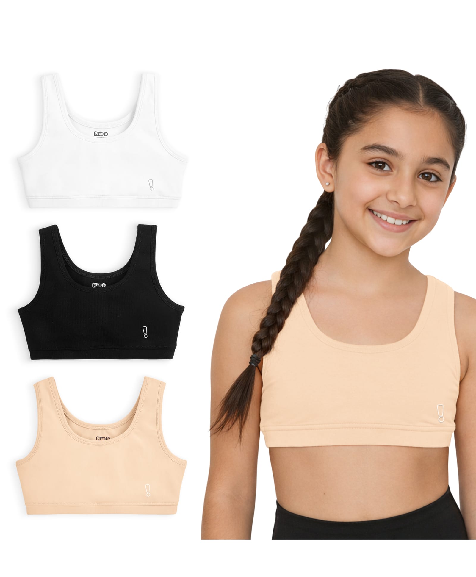 Plan B Cotton Elastane Knit Pack Of 3 Sleeveless Solid Bras - Skin Black & White-picture-12