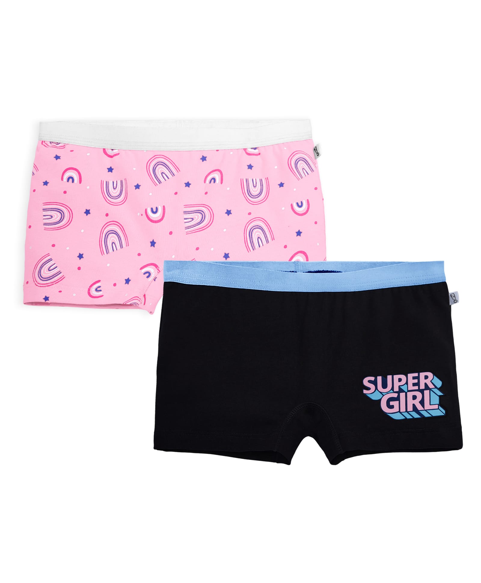 Plan B Cotton Knit Pack Of 2 Star & Super Girl Text Printed Panties - Baby Pink & Black-image-48