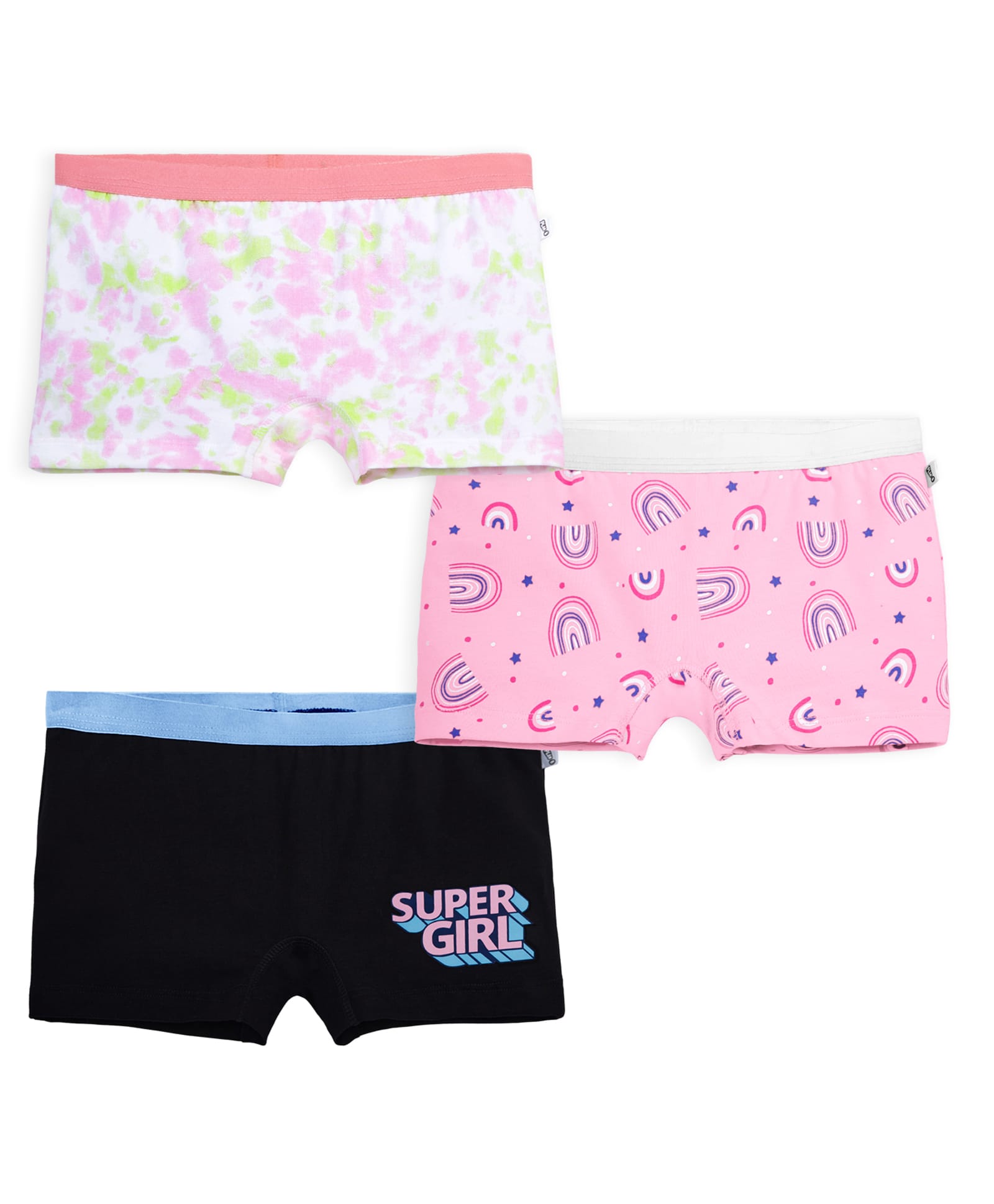 Plan B Cotton Knit Pack Of 3 Star & Super Girl Text Printed Panties - Black Baby Pink & White-image-32