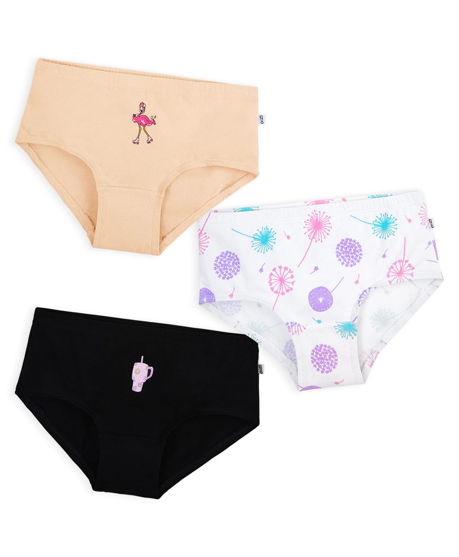 Plan B Cotton Knit Pack Of 3 Floral & Flamingo Printed Panties - Skin White & Black-picture-14