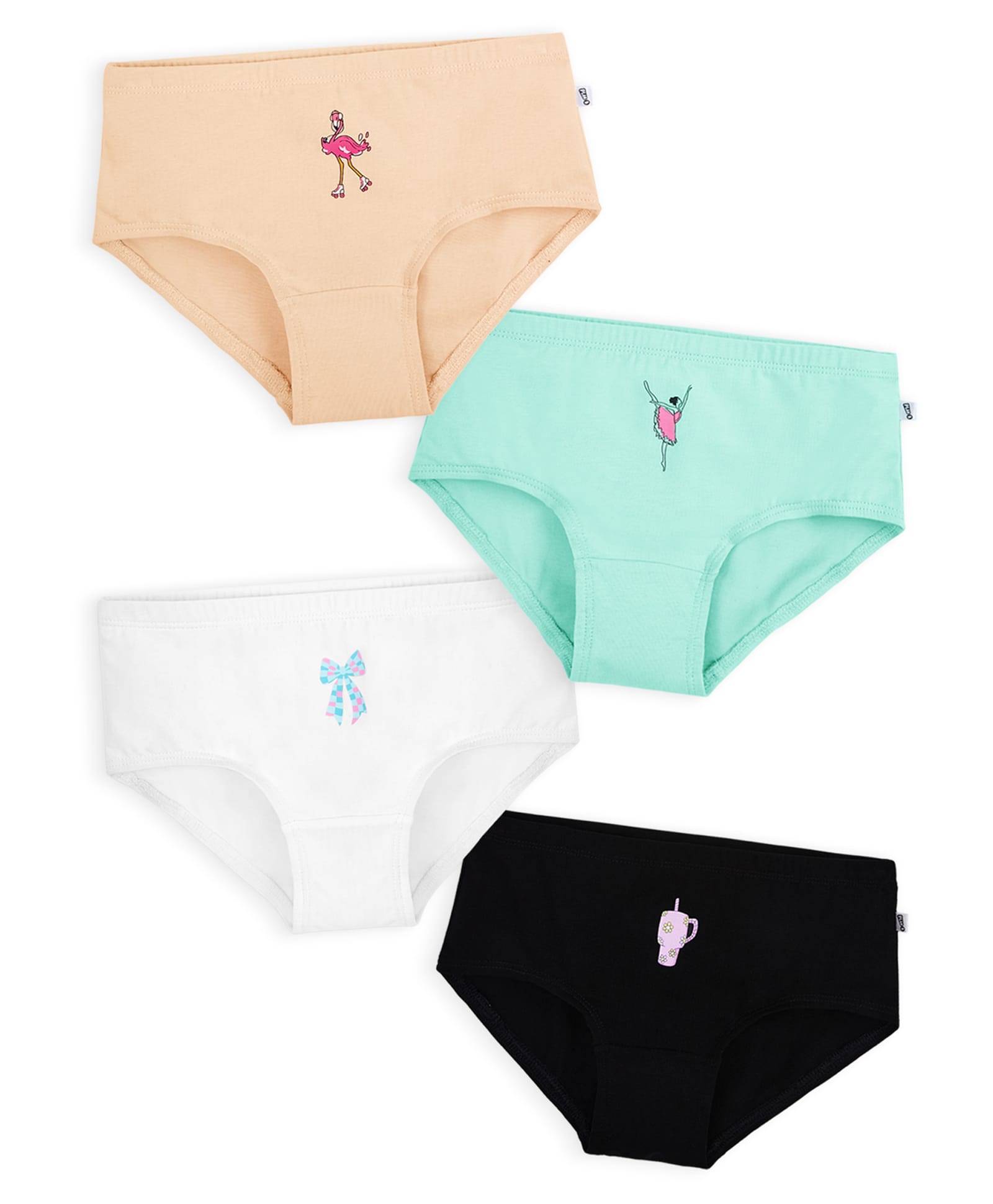 Plan B Cotton Knit Pack Of 4 Girl Flamingo & Bow Printed Panties - Multi Colour-picture-20