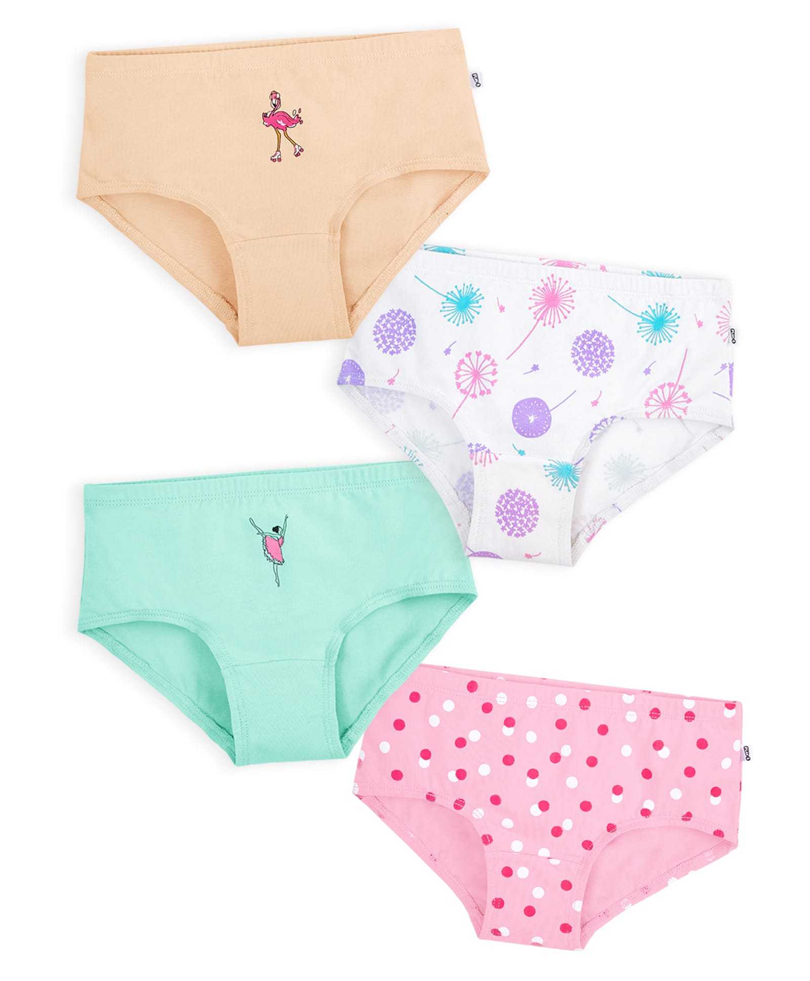 Plan B Cotton Knit Pack Of 4 Girl Flamingo & Floral Printed Panties - Multi Colour-image-31