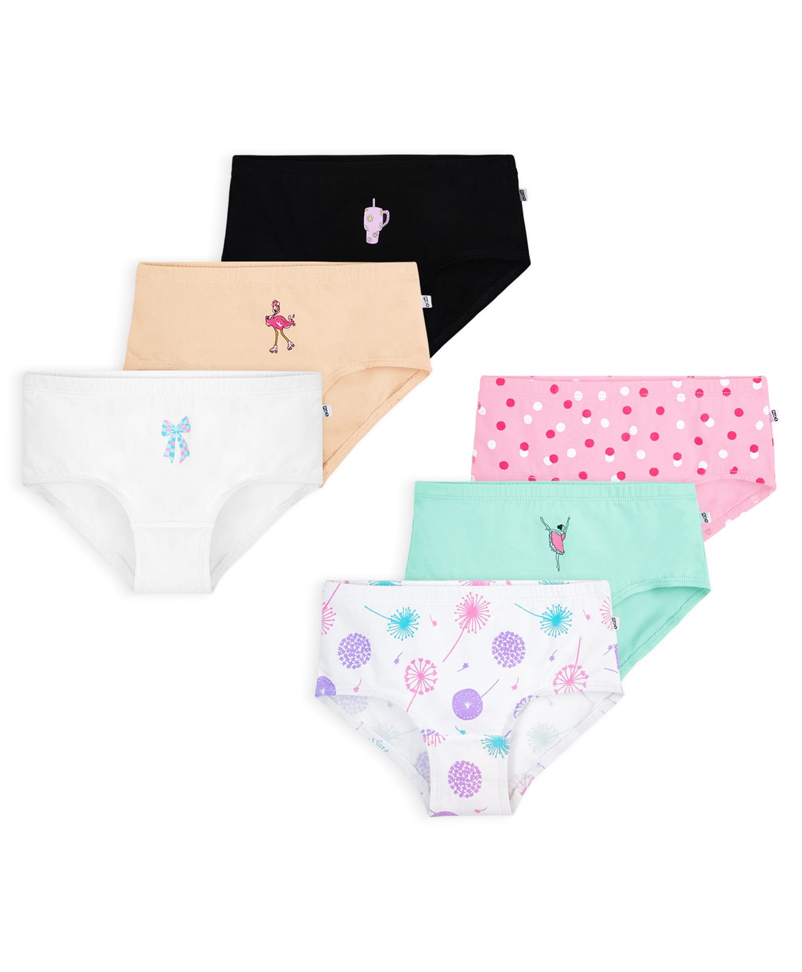 Plan B Cotton Knit Pack Of 6 Floral Flamingo Bow & Polka Dots Printed Panties - Multi Colour-picture-34
