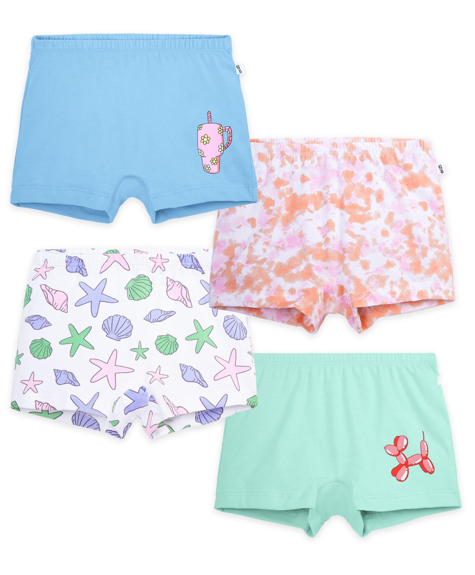 Plan B Cotton Knit Pack Of 4 Sea Shells Dog Printed & Tie Dye Panties - Multi Colour-image-31