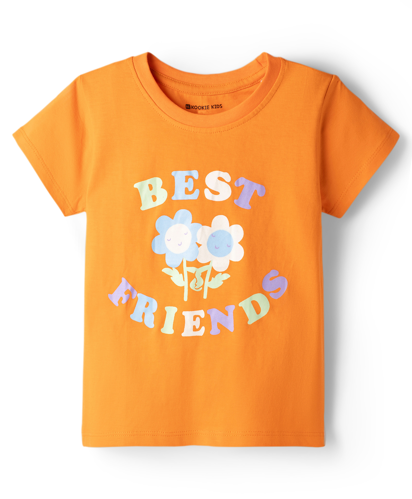 kookie kids india Kookie Kids Single Jersey Knit Half Sleeves T-Shirt With Text Print - Orange-picture-20