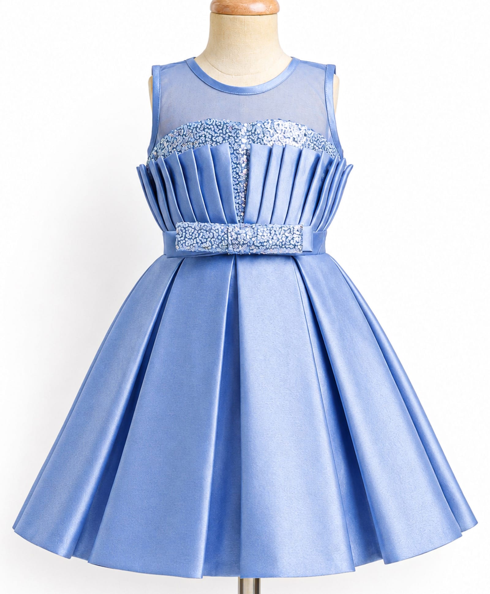 Enfance Satin Woven Sleeveless Sequinned Pleated Party Dress - Grey-image-47