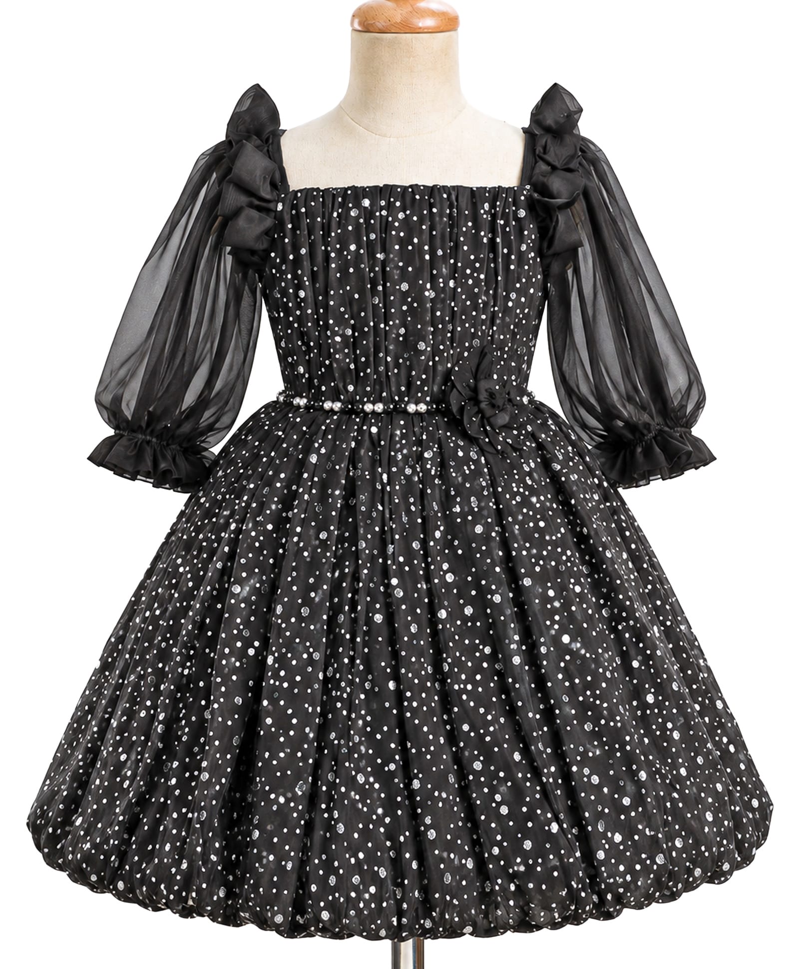 Enfance Woven Full Sleeves Embellished Party Dress With Floral Applique - Black-image-3