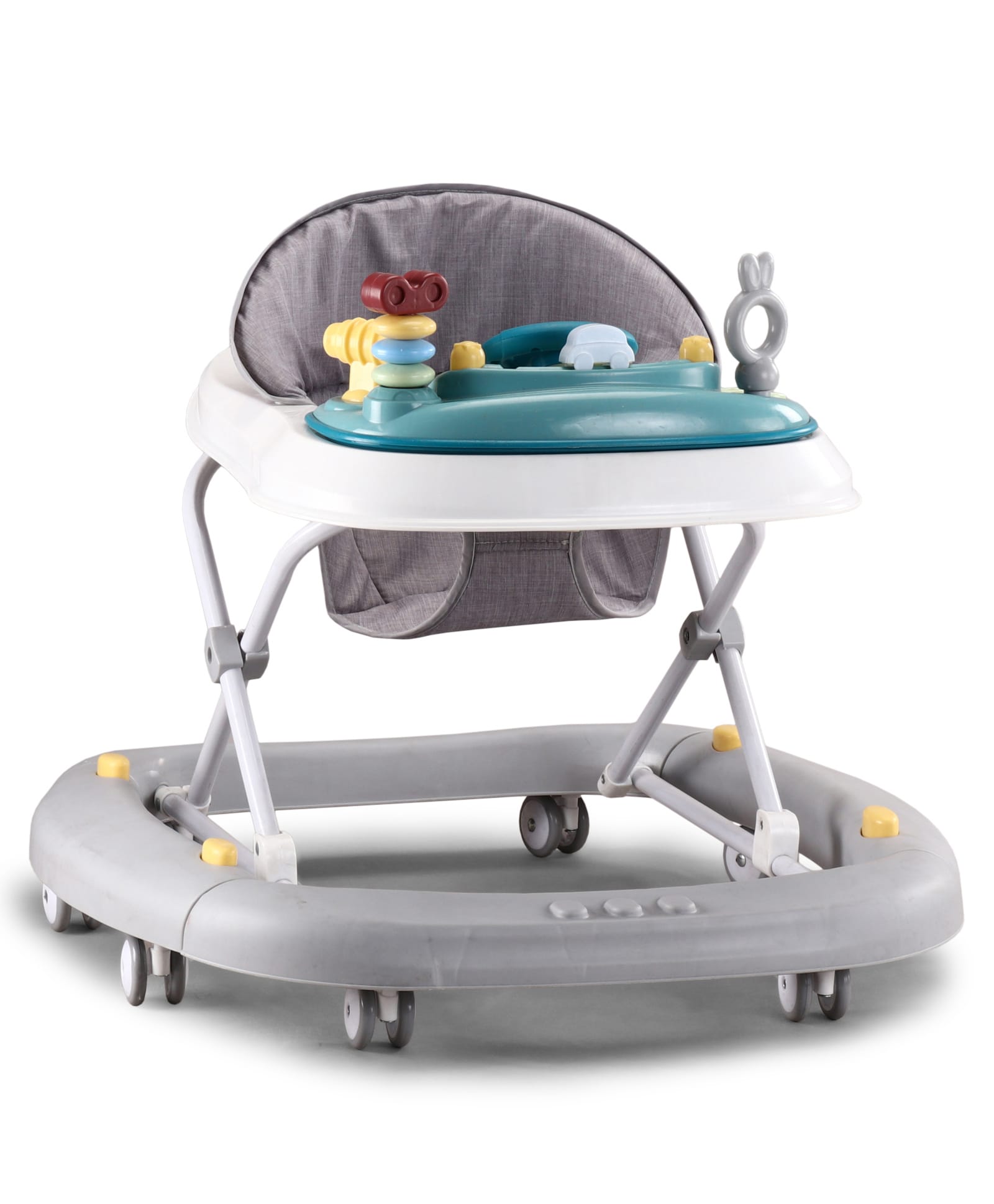 Babyhug Musical Baby Walker with Rocker Function 2-in-1 Convertible Adjustable Height Compact Fold Activity Toy Tray Stable Design Multi-Directional Wheels 624 Months - Grey