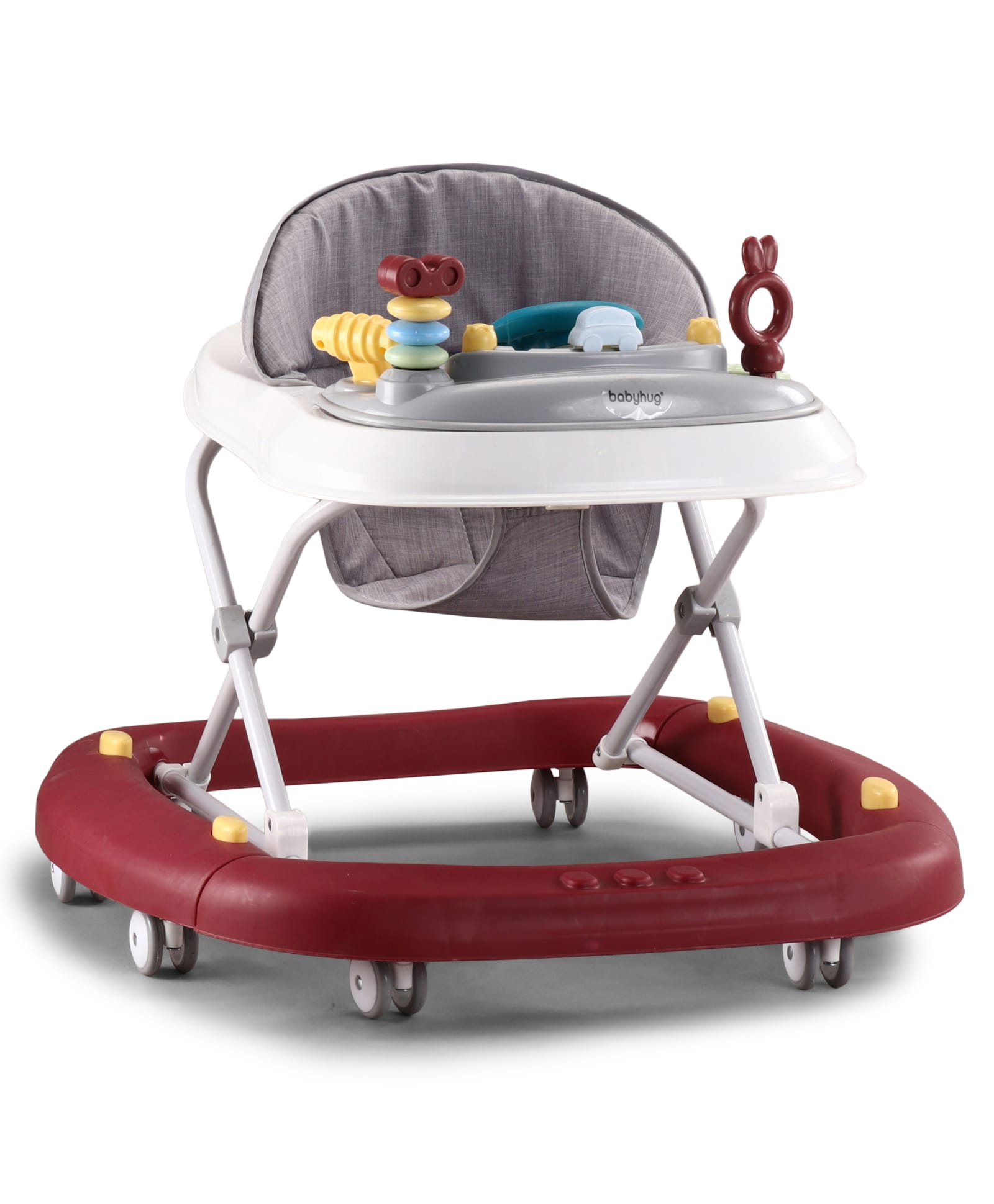 Babyhug Musical Baby Walker with Rocker Function 2-in-1 Convertible Adjustable Height Compact Fold Activity Toy Tray Stable Design Multi-Directional Wheels 624 Months Red
