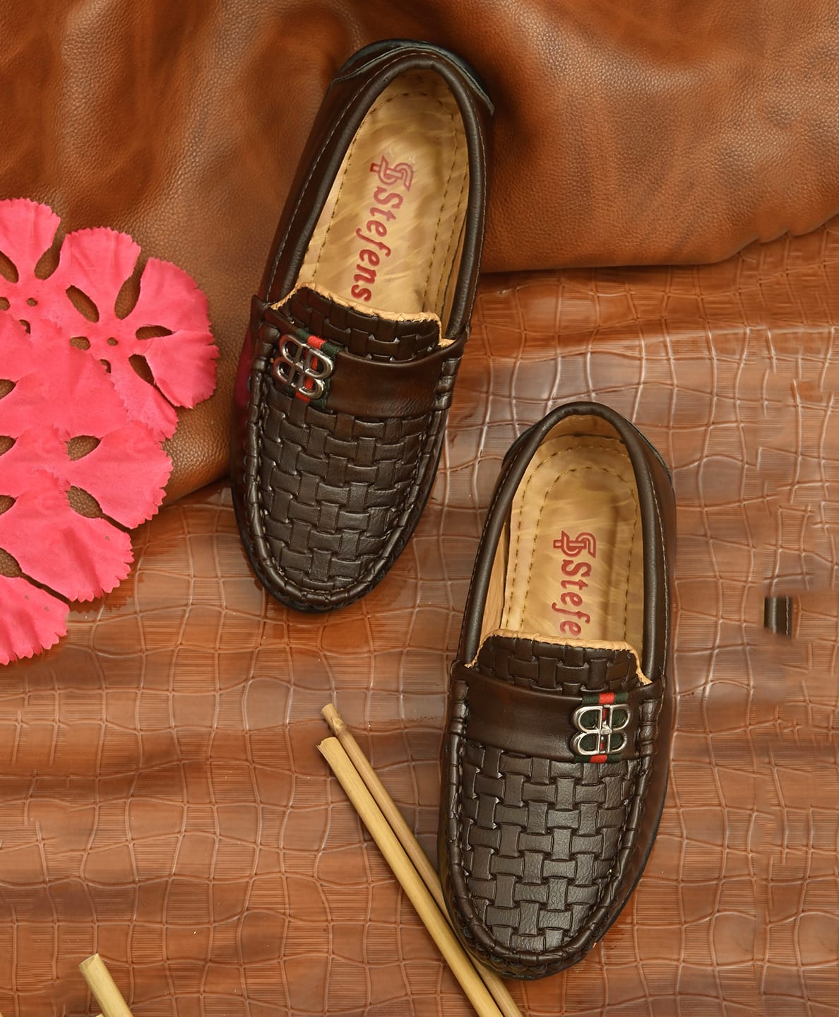 Stefens Slip On Textured Casual Loafer With Applique - Brown-picture-24