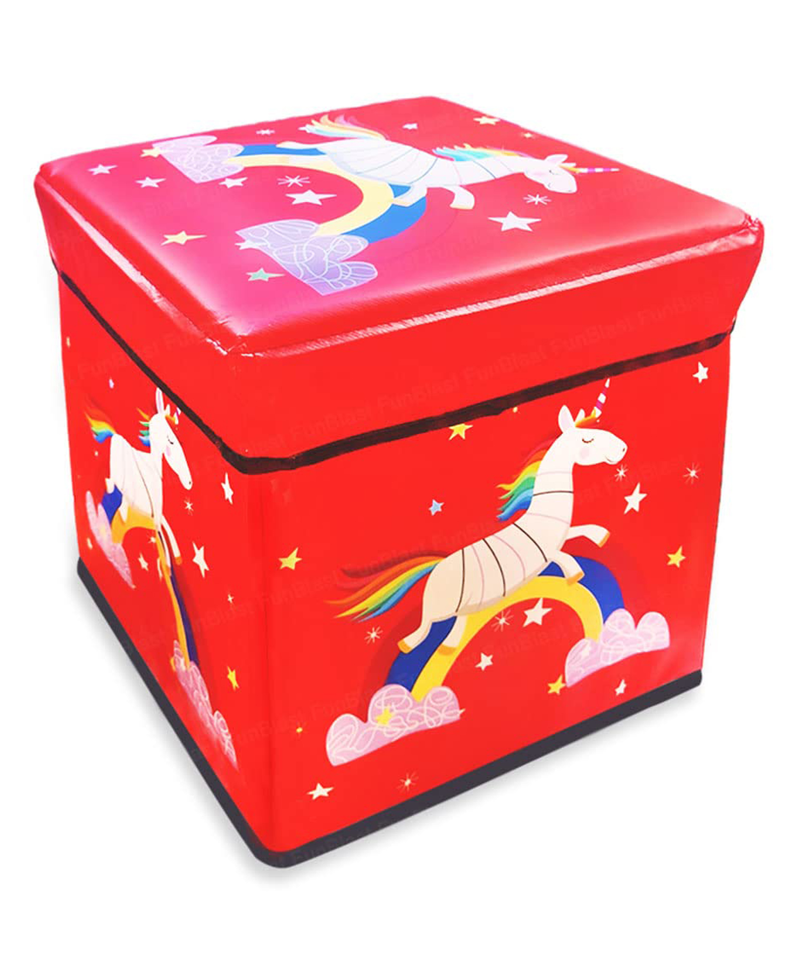 FunBlast Folding Storage Ottoman Box with Seat Cushion (Red)-picture-24