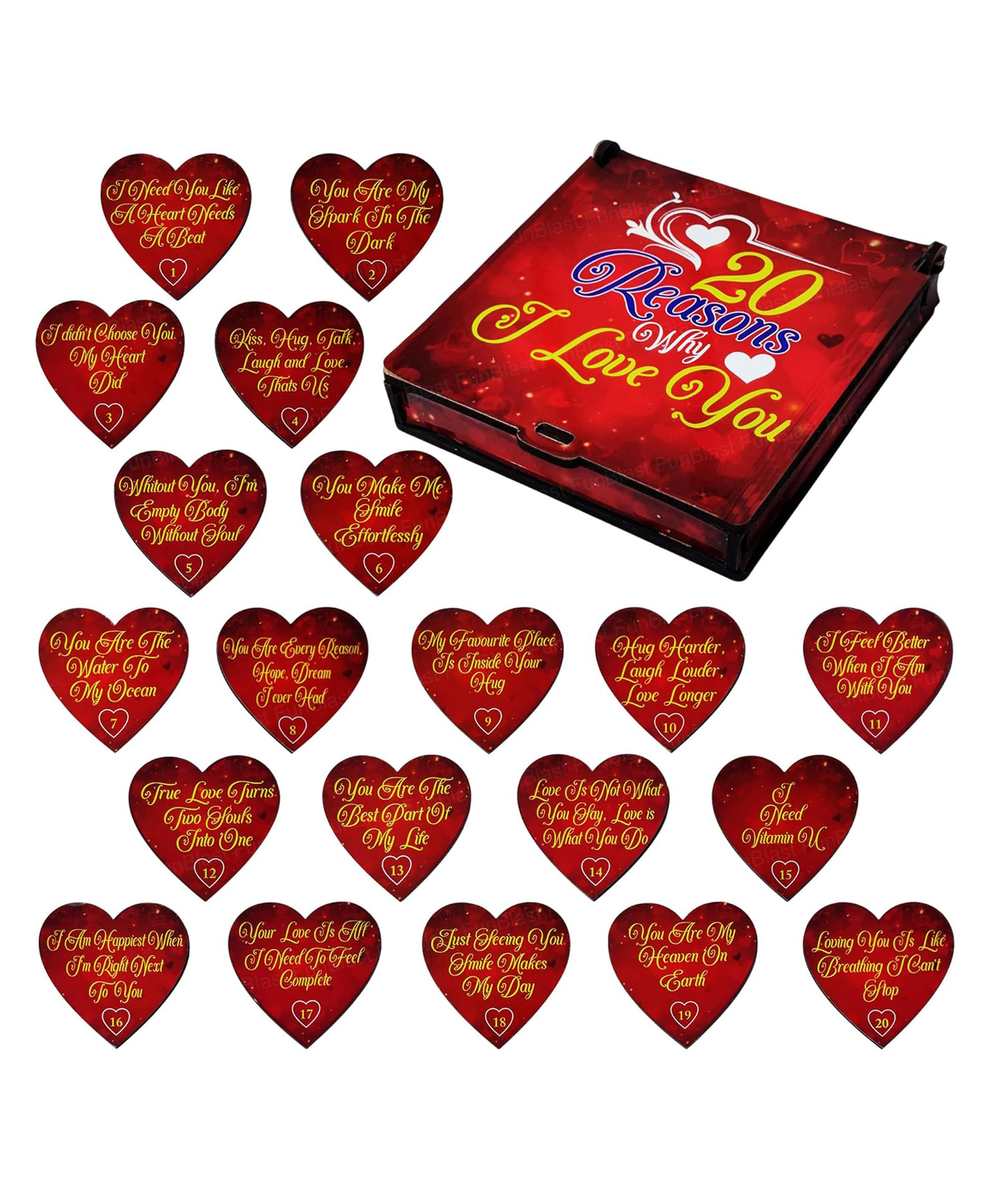 FunBlast 20 Reasons Why I Love You Printed Valentine Gift Box for Husband & Wife - Red-picture-13