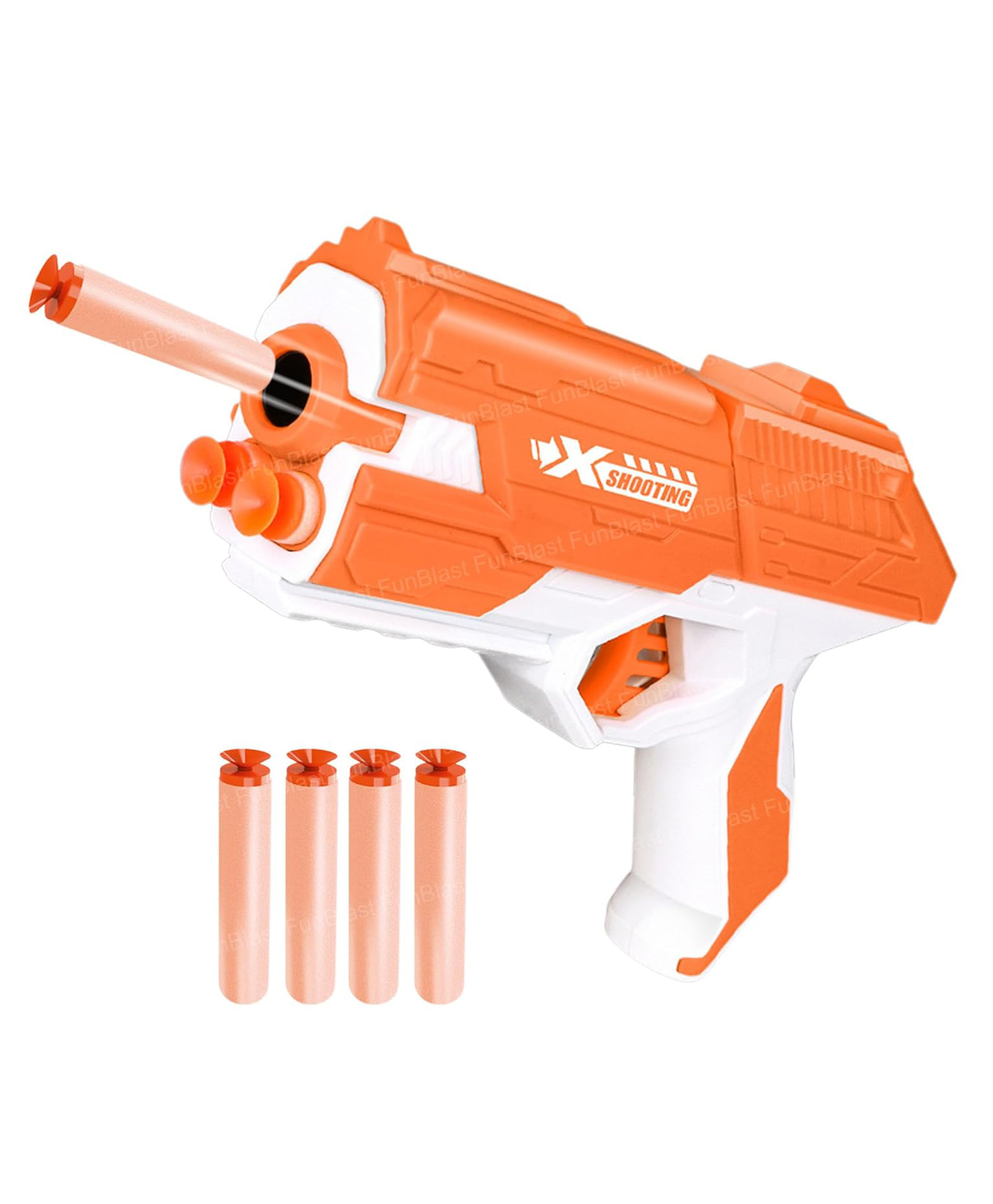 FunBlast High-Speed Bullet Gun Toy Manual Pistol with 4 Darts, Long Range Shooting for Kids - (Orange)-picture-44
