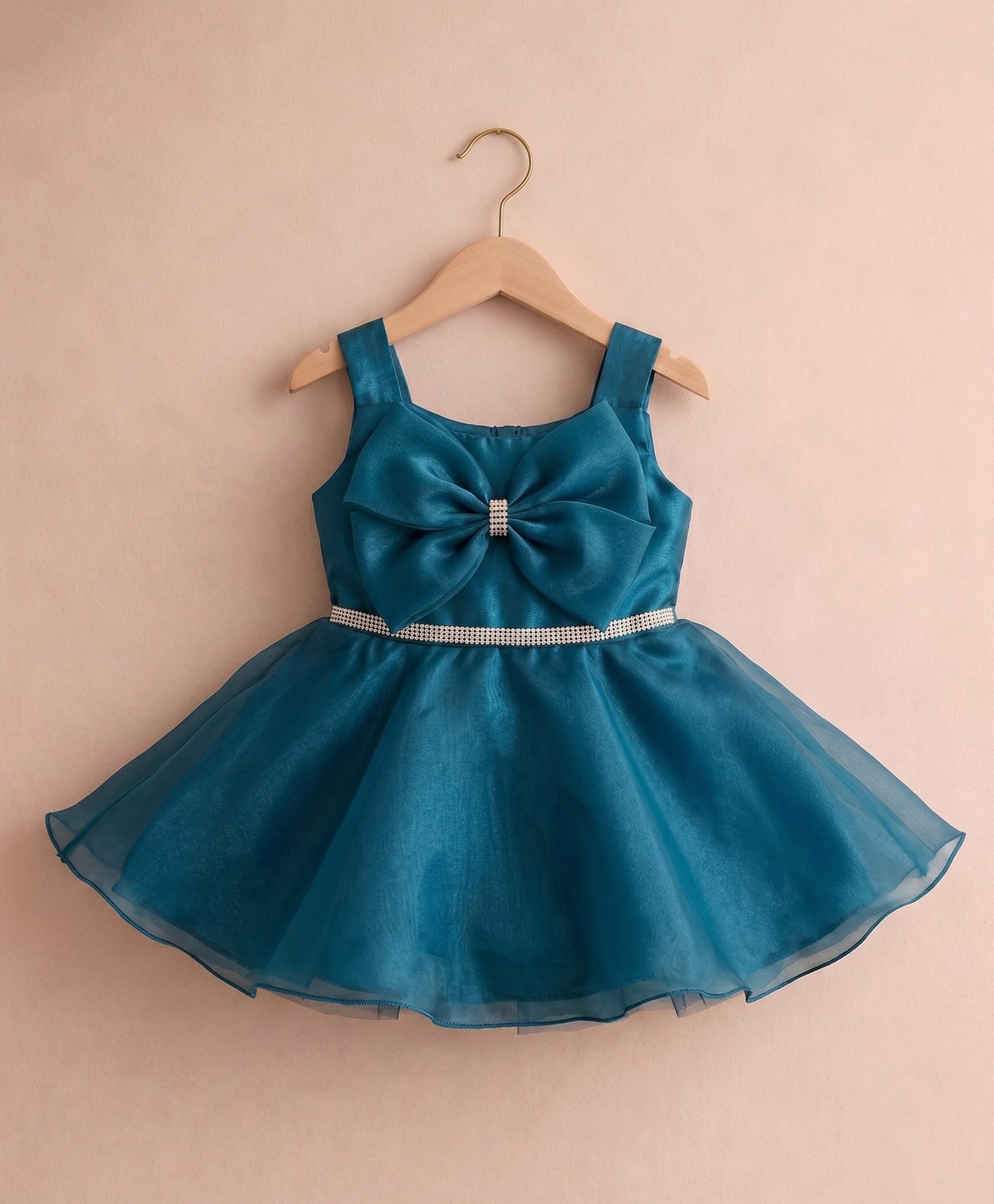smile baby NX Tissue Woven Sleeveless Stone Embellished Butterfly Applique Detailed Dress - Teal Blue-image-41