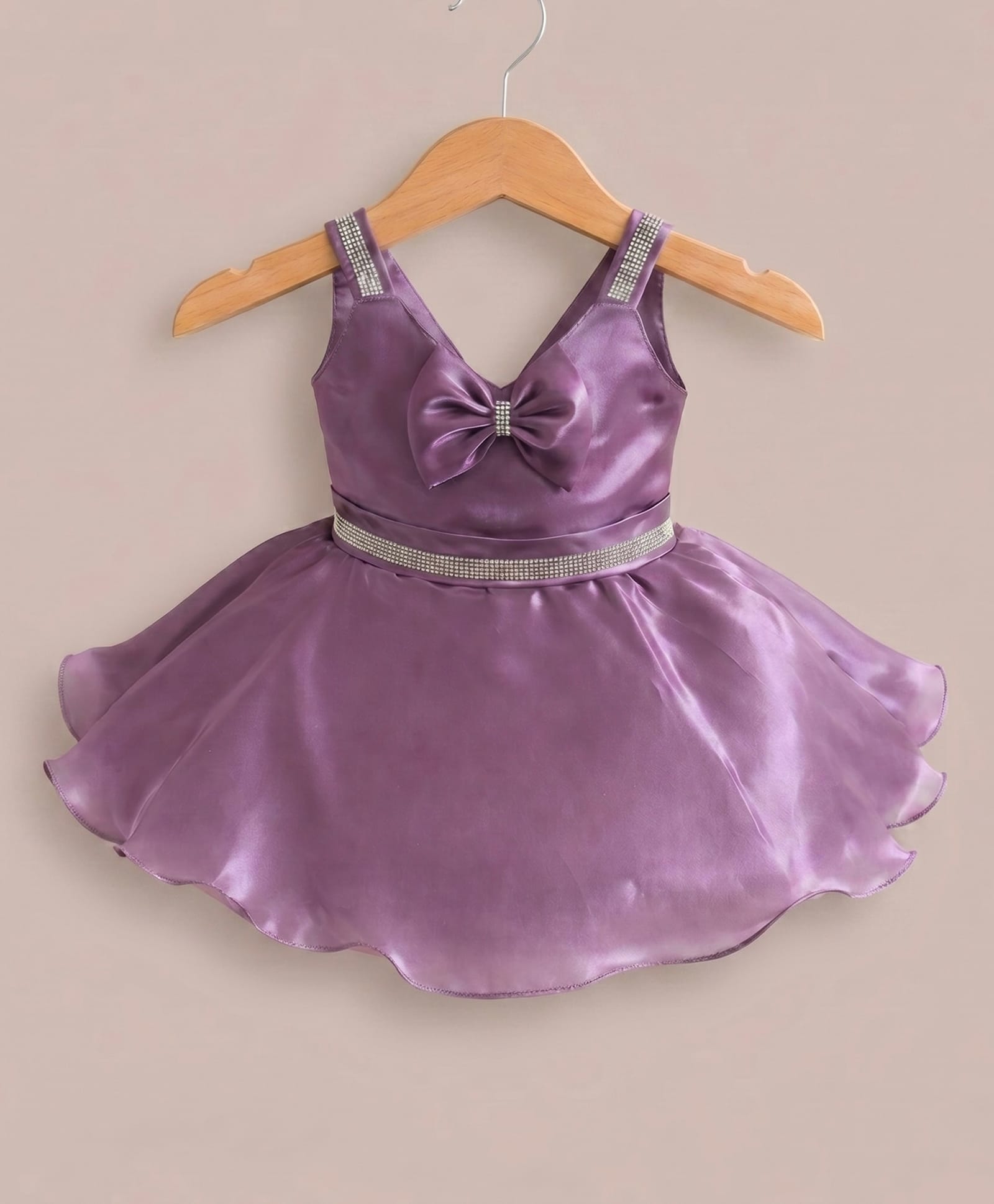 smile baby NX Woven Frill Sleeves Stones Embellished Bow Applique Detailed Dress - Purple-image-11
